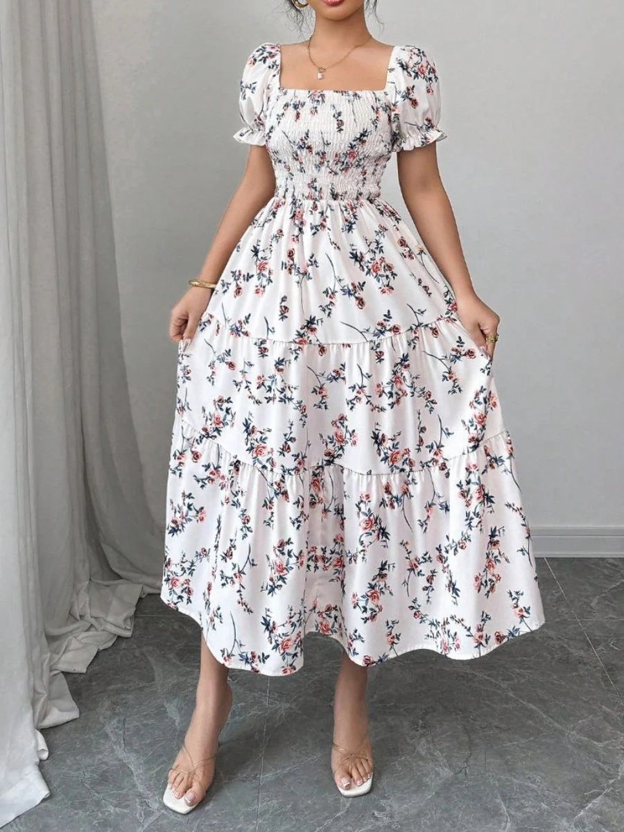 Puff Sleeve Printed Maxi Dresses - Image 6