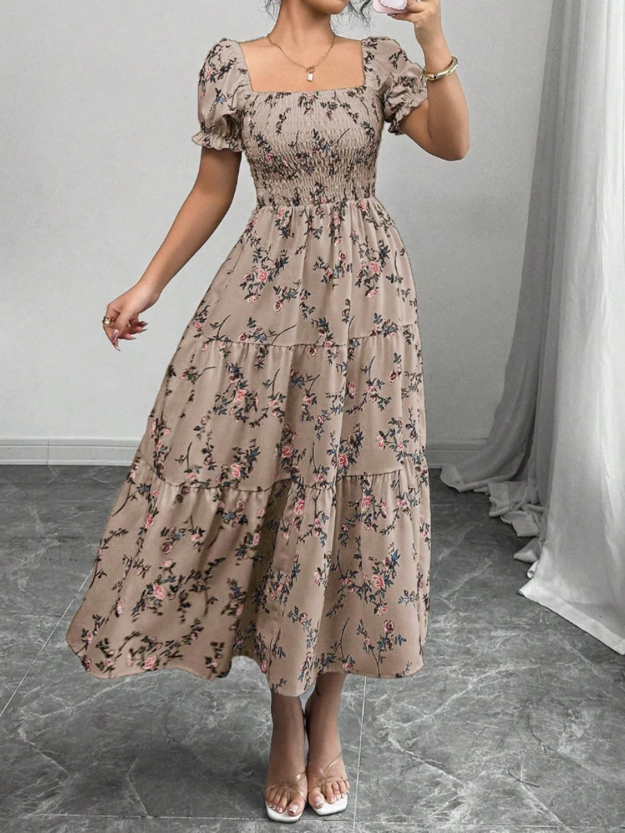 Puff Sleeve Printed Maxi Dresses - Image 7