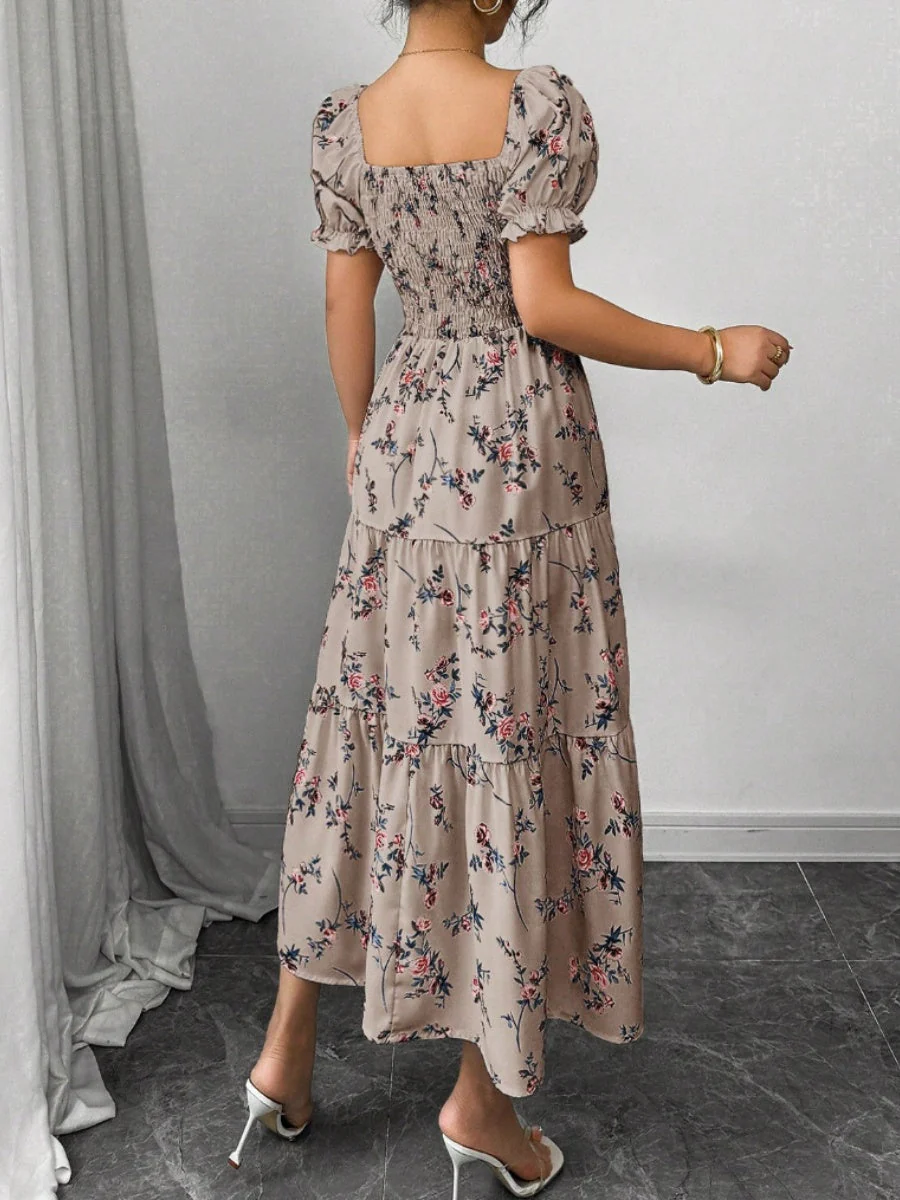 Puff Sleeve Printed Maxi Dresses - Image 8