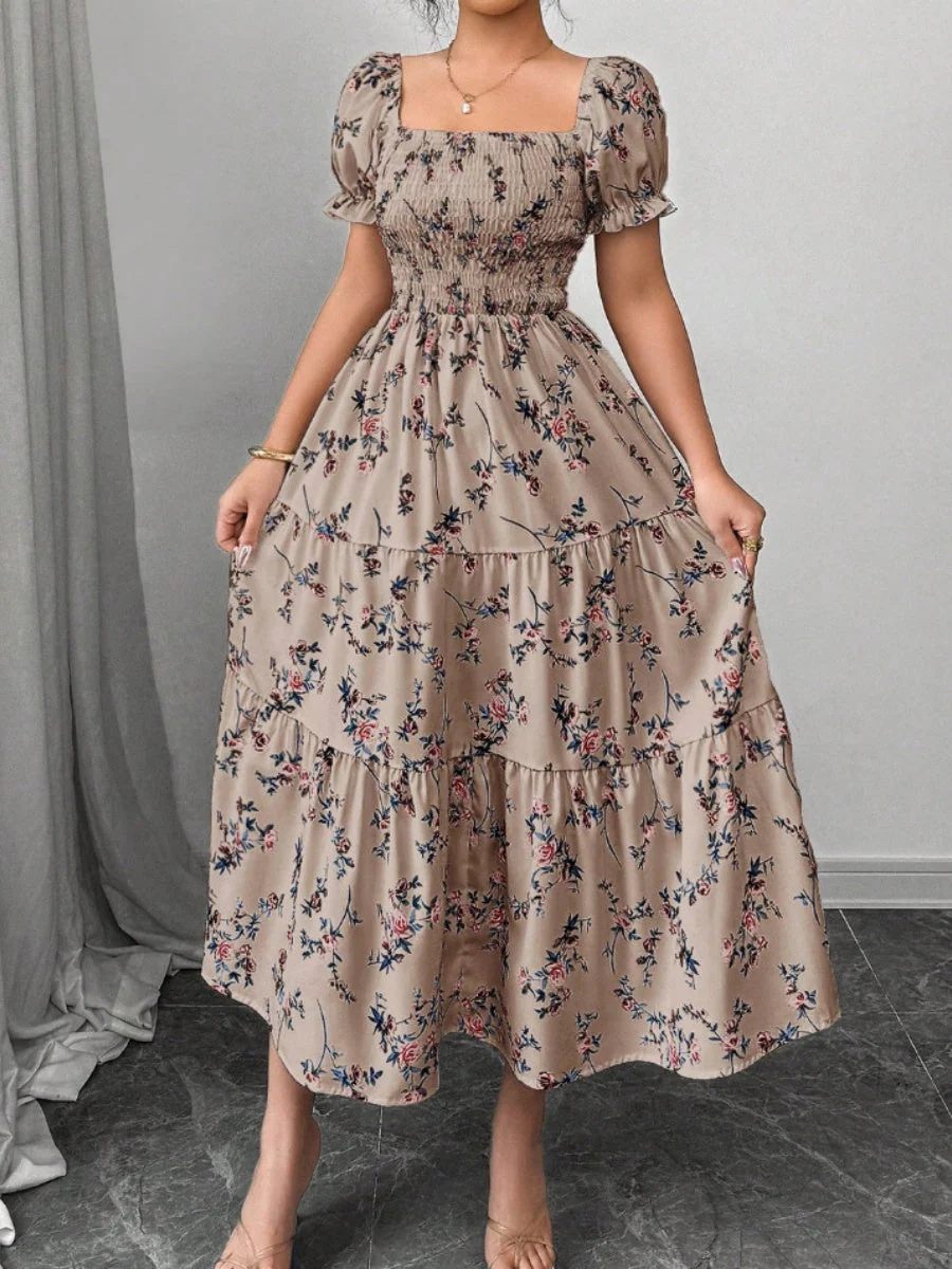 Puff Sleeve Printed Maxi Dresses - Image 9