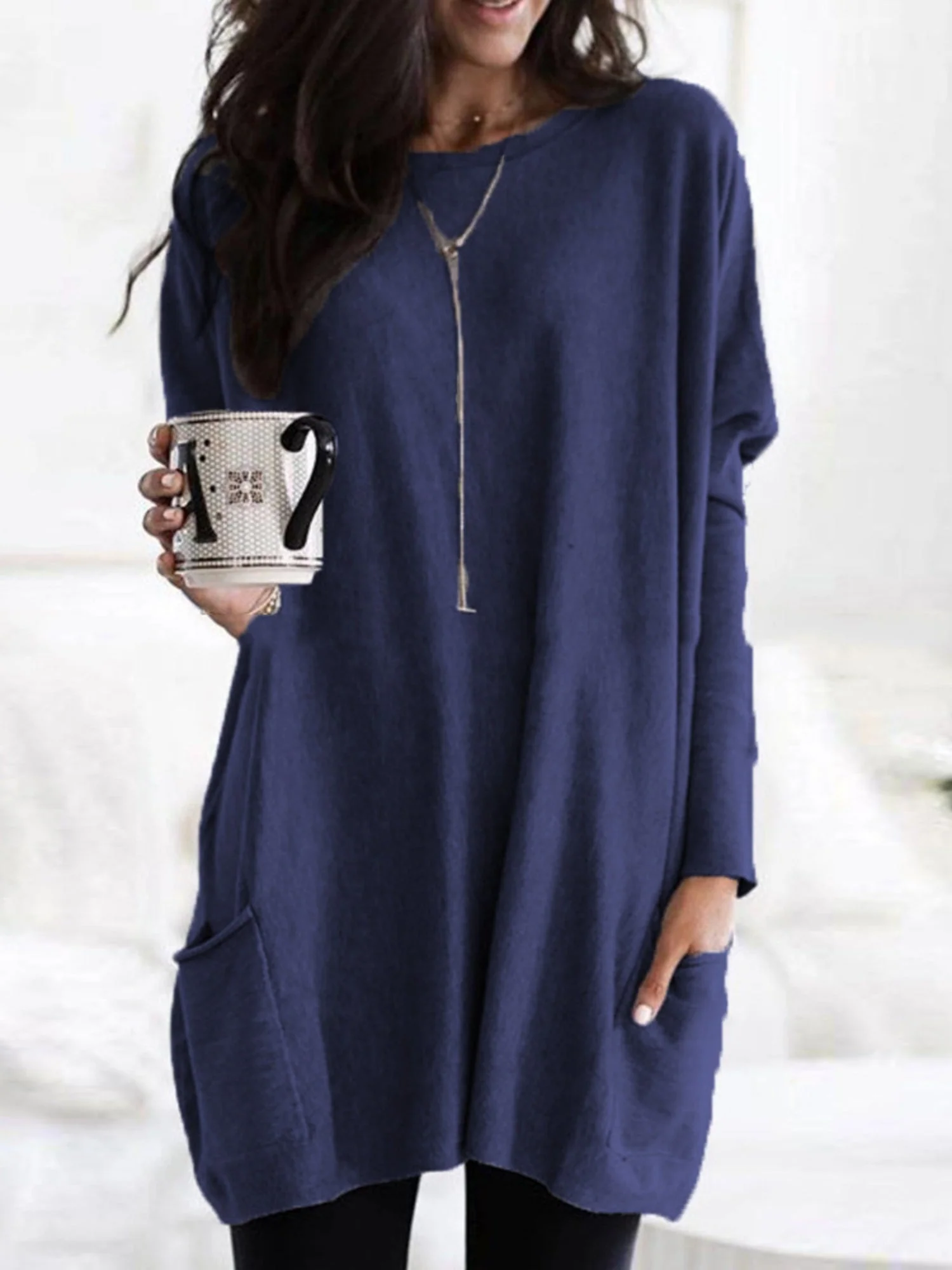 Pocket Round Neck Long Sleeve T-shirts - Image 10