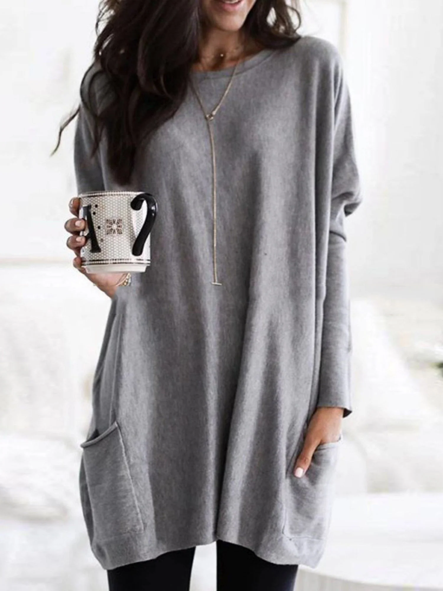 Pocket Round Neck Long Sleeve T-shirts - Image 11