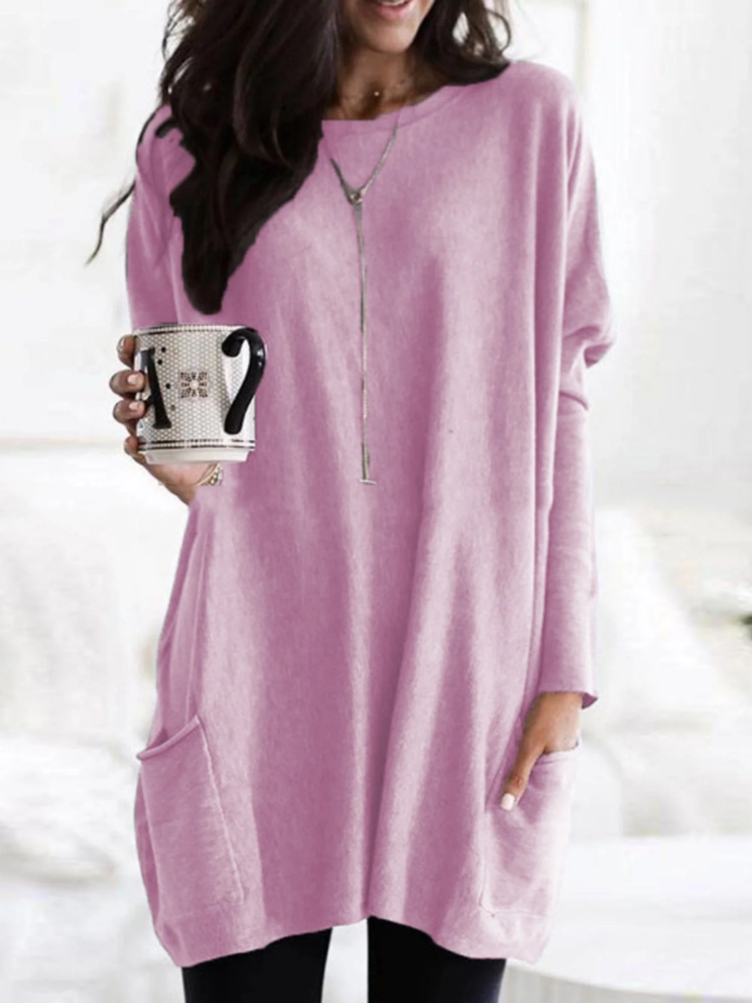 Pocket Round Neck Long Sleeve T-shirts - Image 2