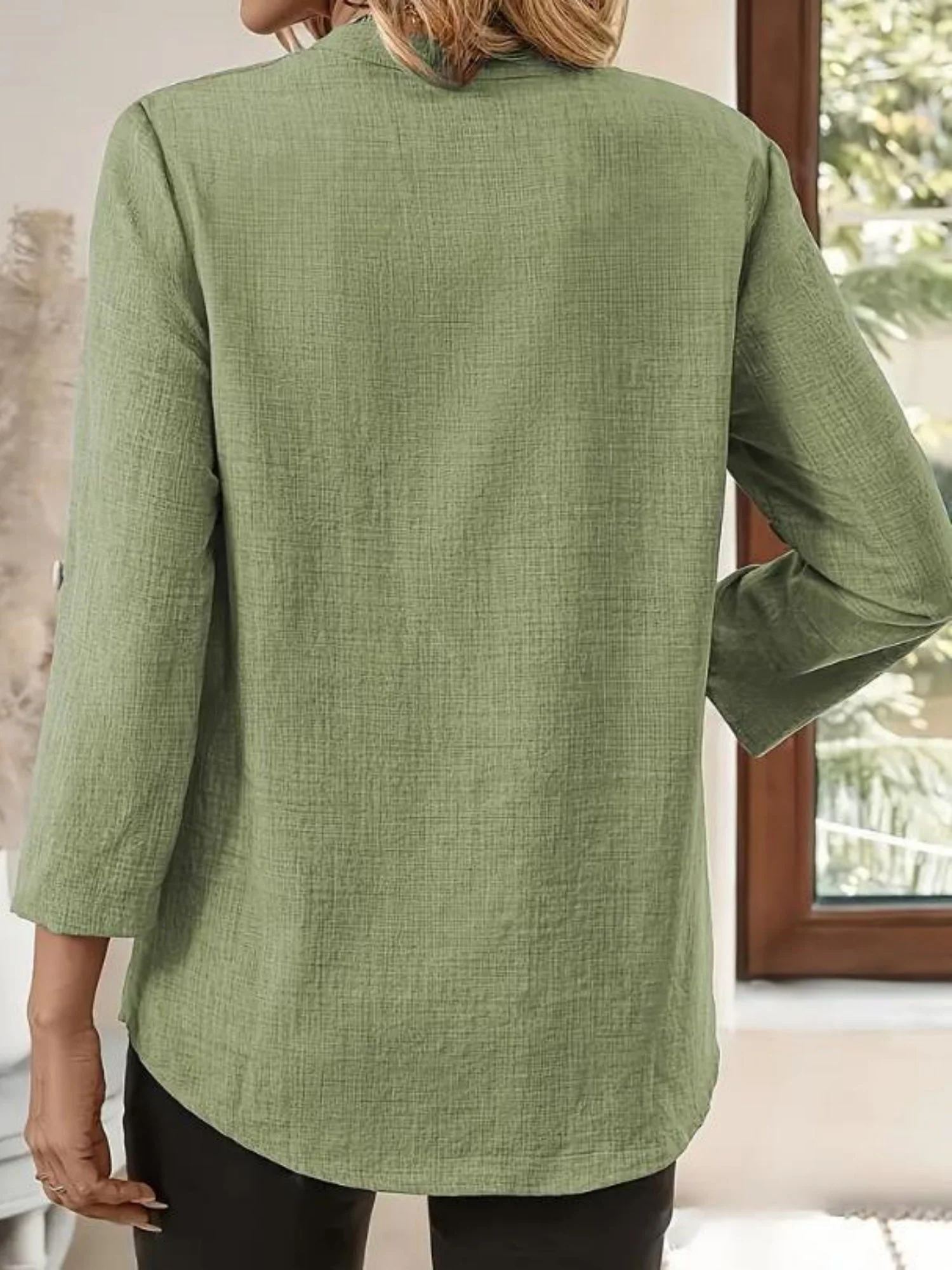 V-neck Pocket Long-sleeved Shirt T-shirts - Image 2