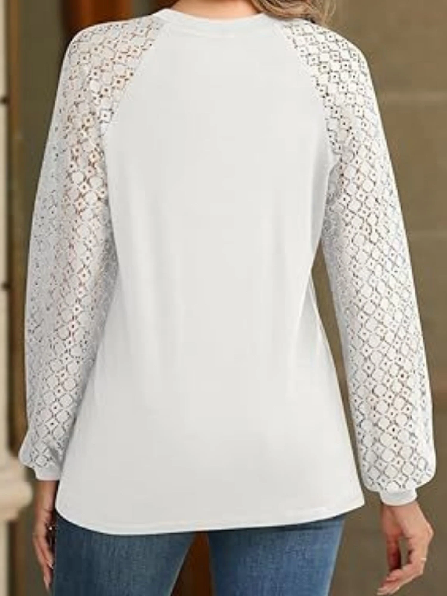 Lace Perspective Round Neck Long Sleeve T-shirts - Image 2