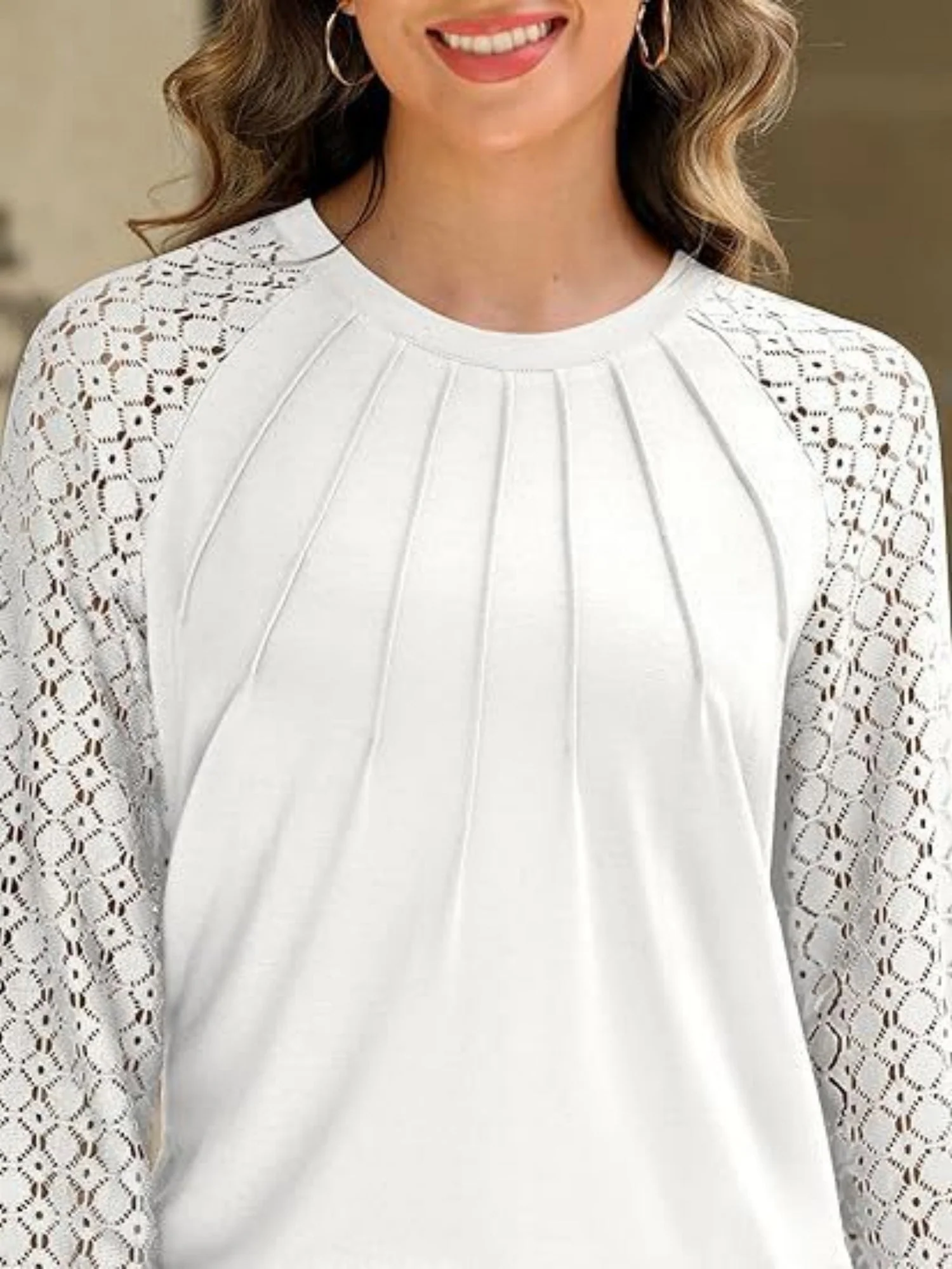 Lace Perspective Round Neck Long Sleeve T-shirts - Image 4