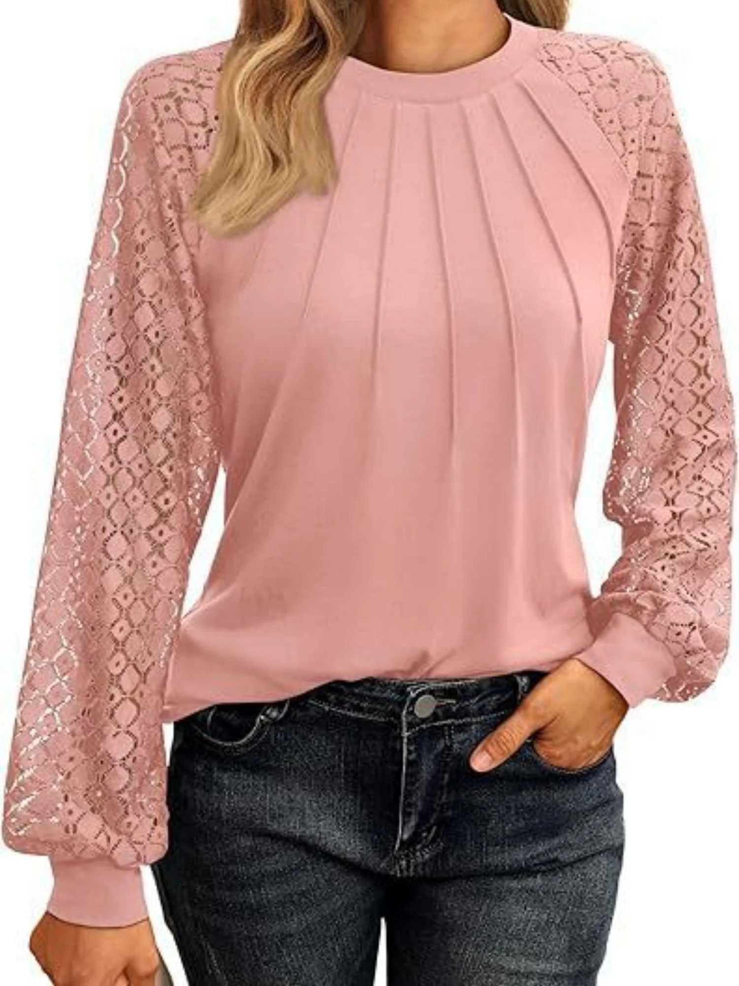 Lace Perspective Round Neck Long Sleeve T-shirts - Image 6