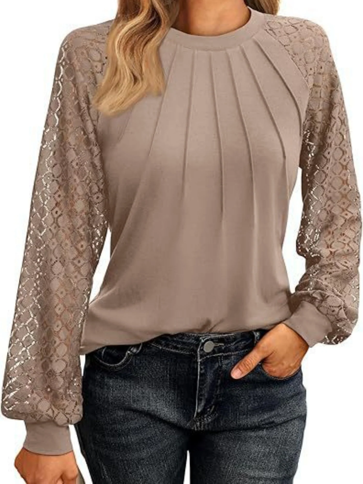 Lace Perspective Round Neck Long Sleeve T-shirts - Image 7