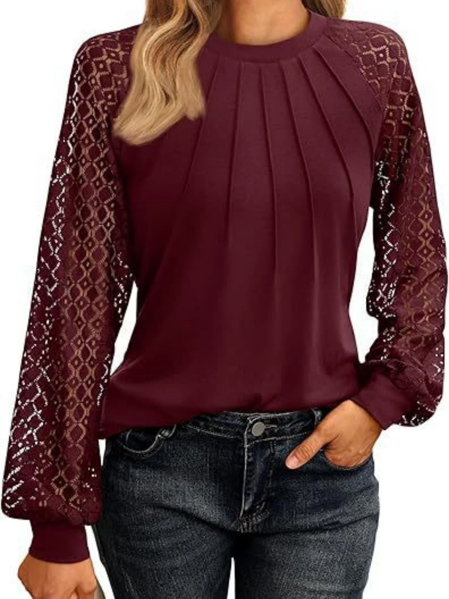 Lace Perspective Round Neck Long Sleeve T-shirts - Image 8