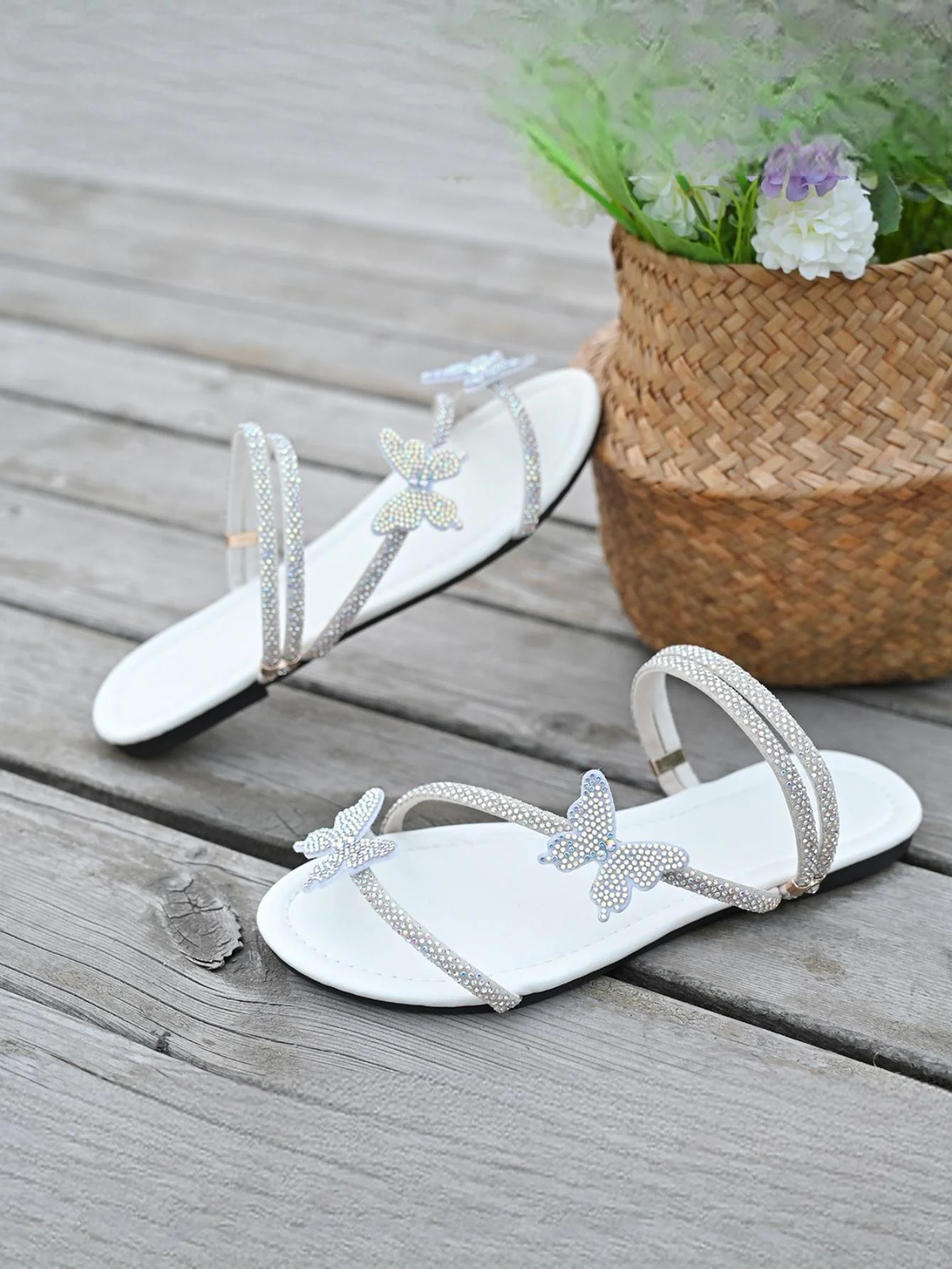 Rhinestone Strappy Butterfly Flat Sandals - Image 9