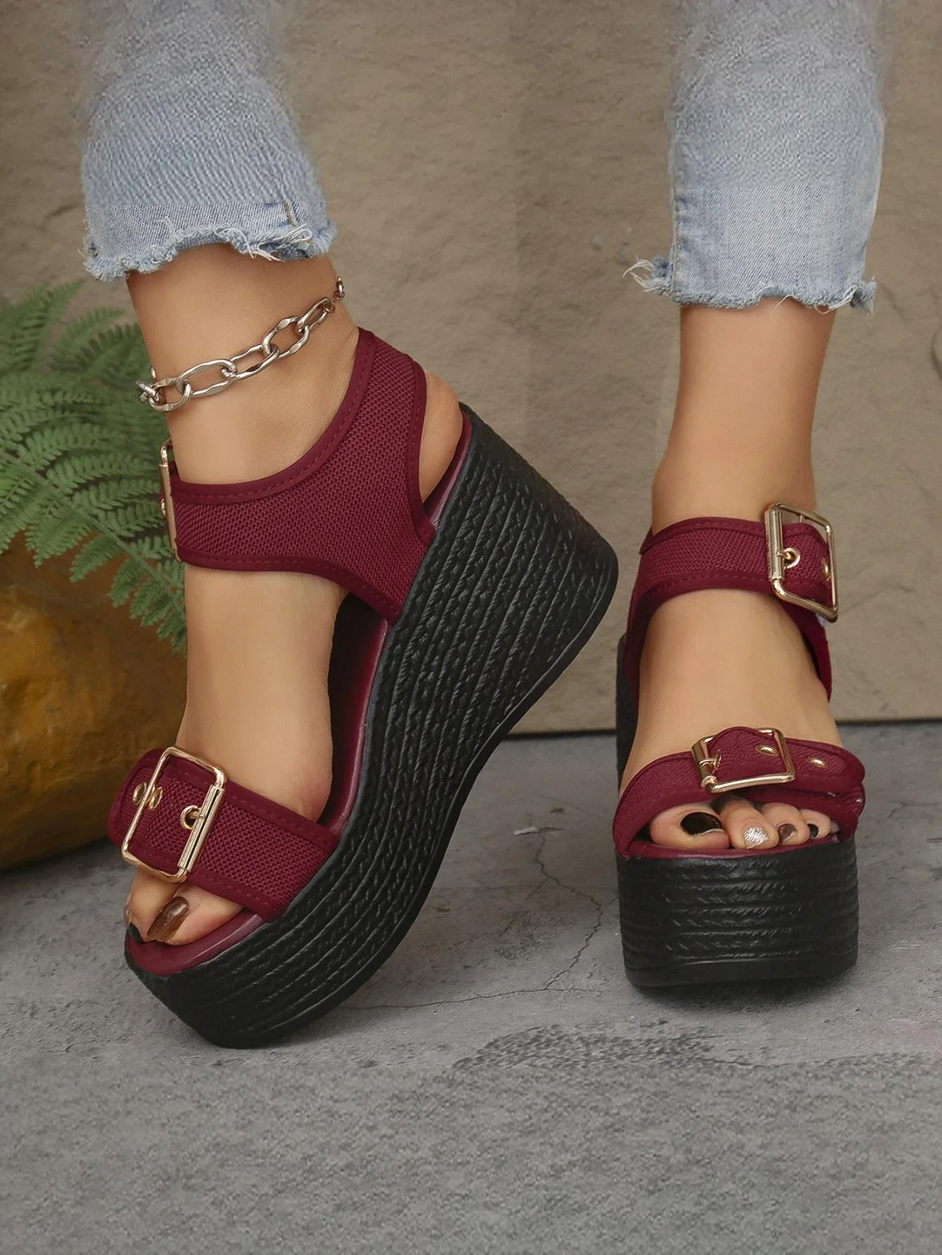 Metal Buckle Vacation Wedge Platform Sandals - Image 10