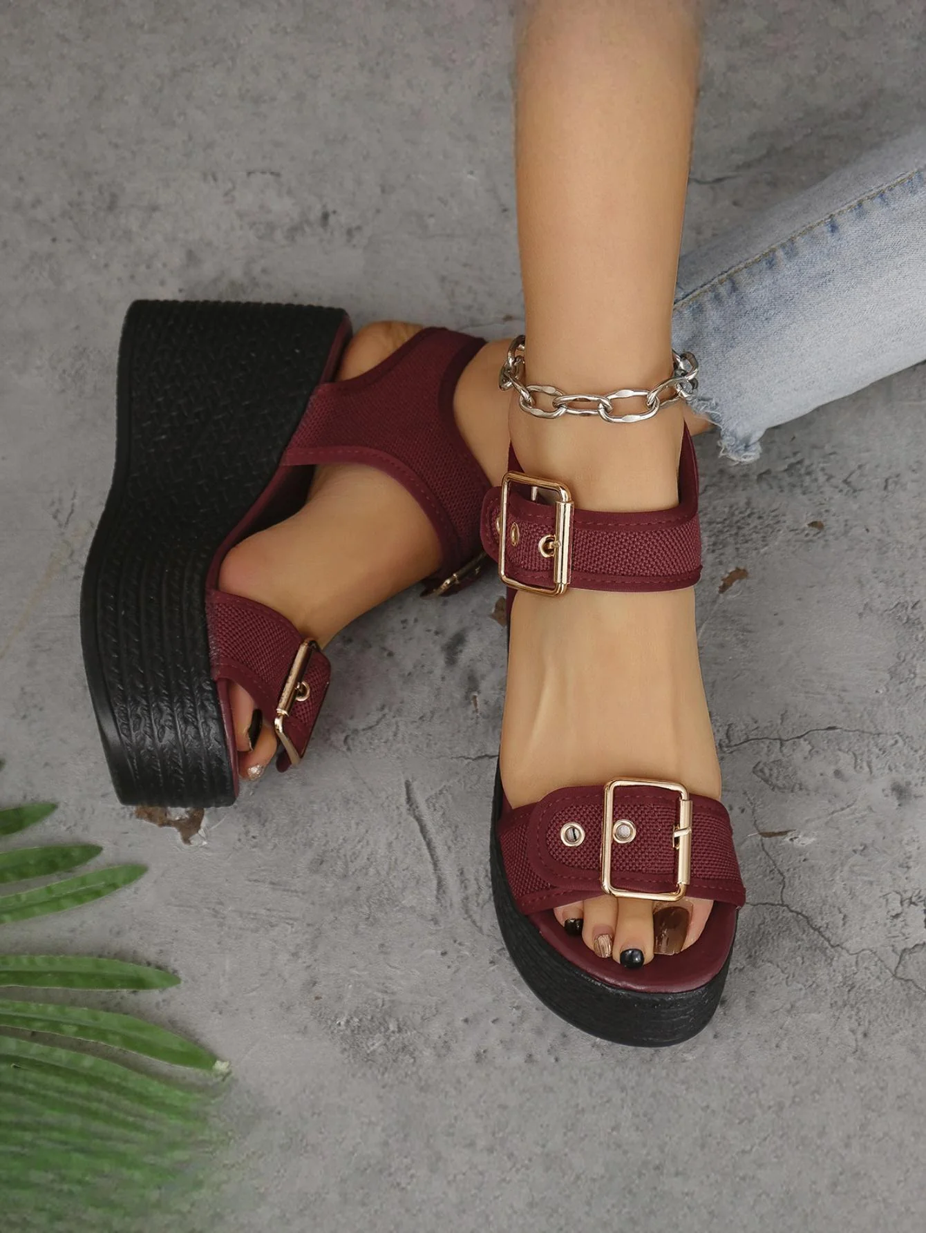Metal Buckle Vacation Wedge Platform Sandals - Image 11