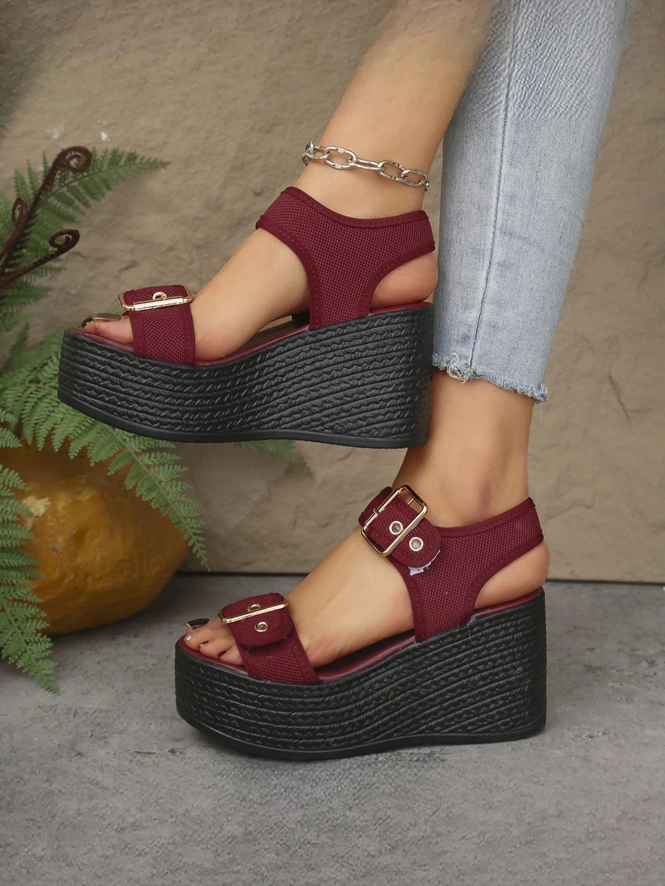 Metal Buckle Vacation Wedge Platform Sandals - Image 12