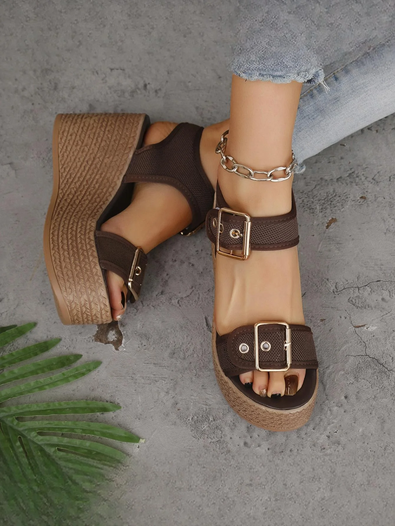 Metal Buckle Vacation Wedge Platform Sandals - Image 14