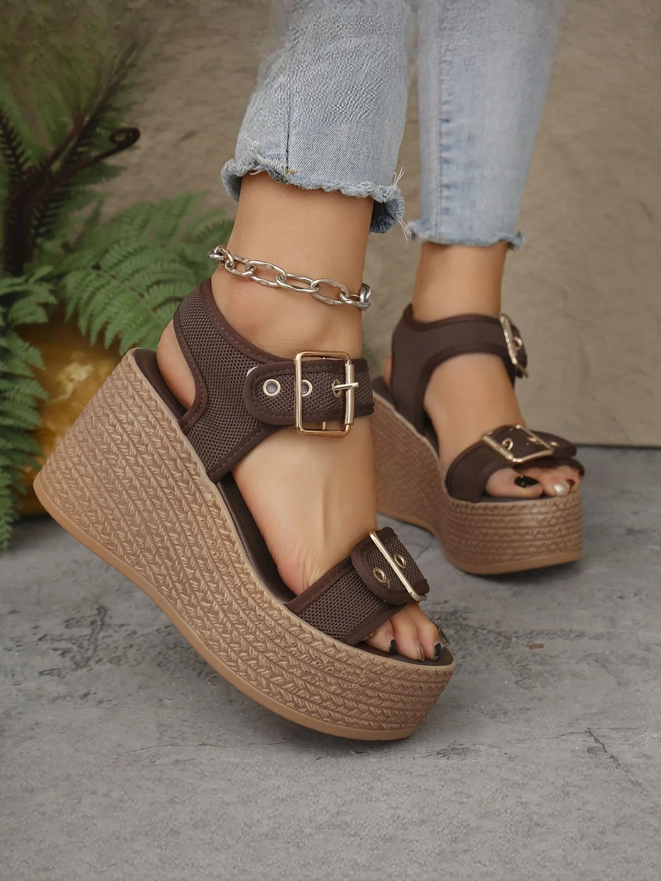 Metal Buckle Vacation Wedge Platform Sandals - Image 15