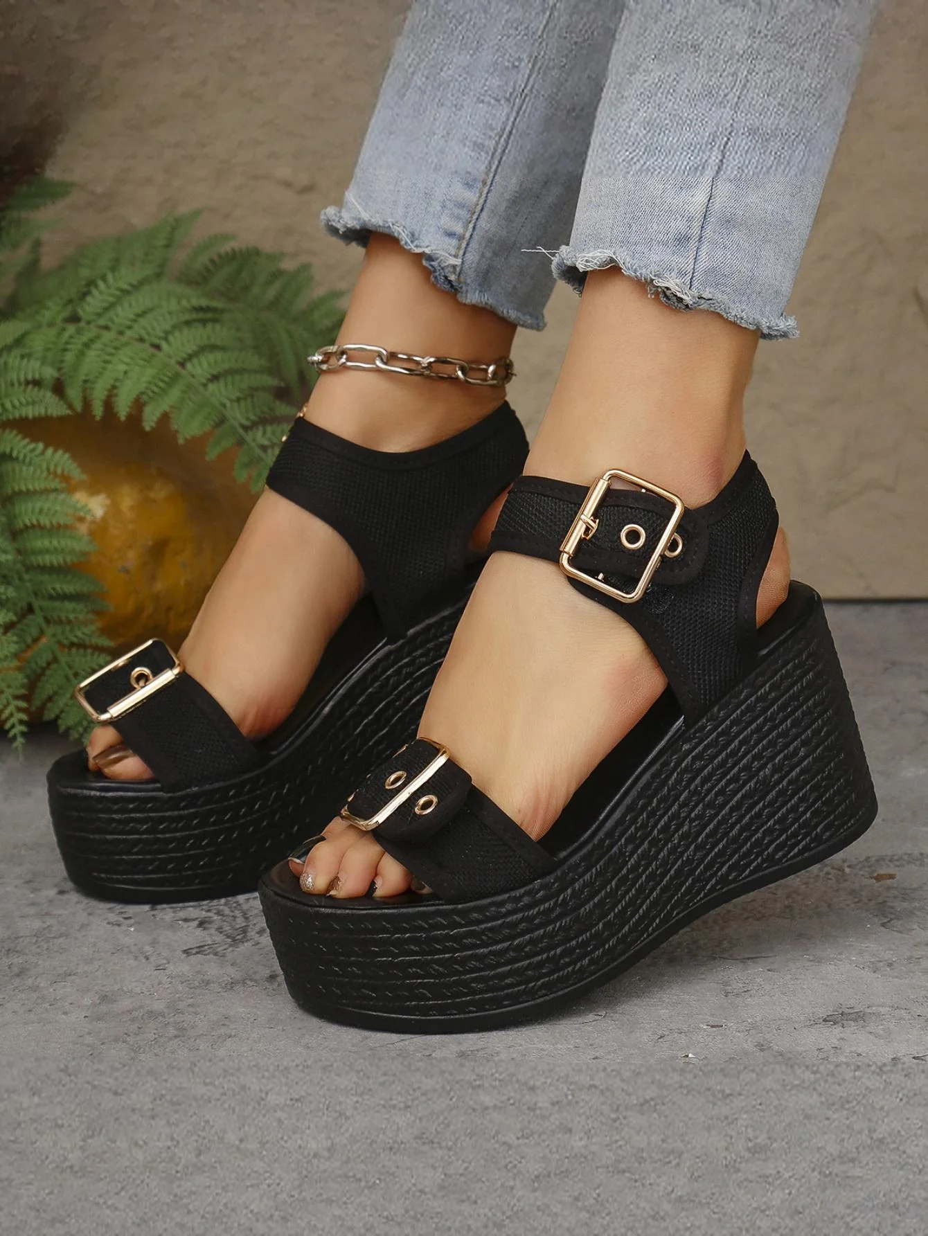 Metal Buckle Vacation Wedge Platform Sandals - Image 5