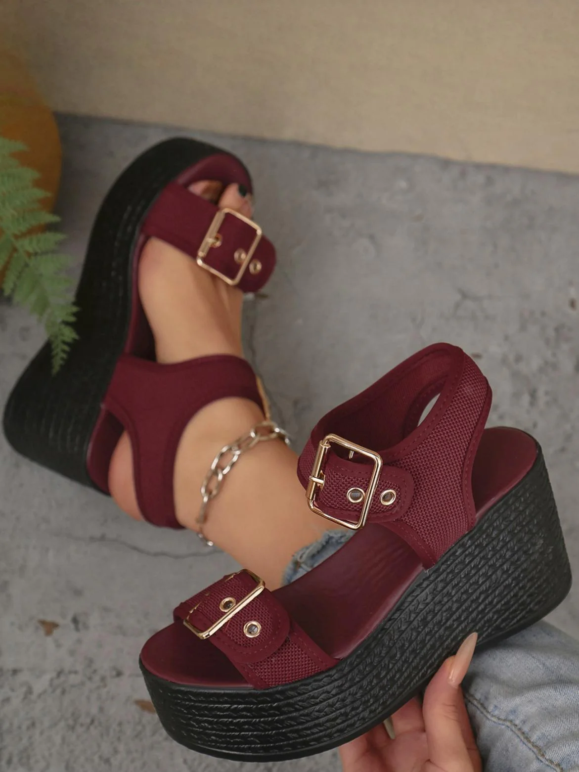 Metal Buckle Vacation Wedge Platform Sandals - Image 9