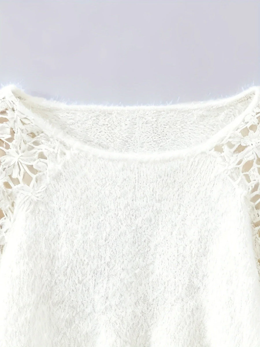 Lace Applique Loose-fit Sweaters - Image 3