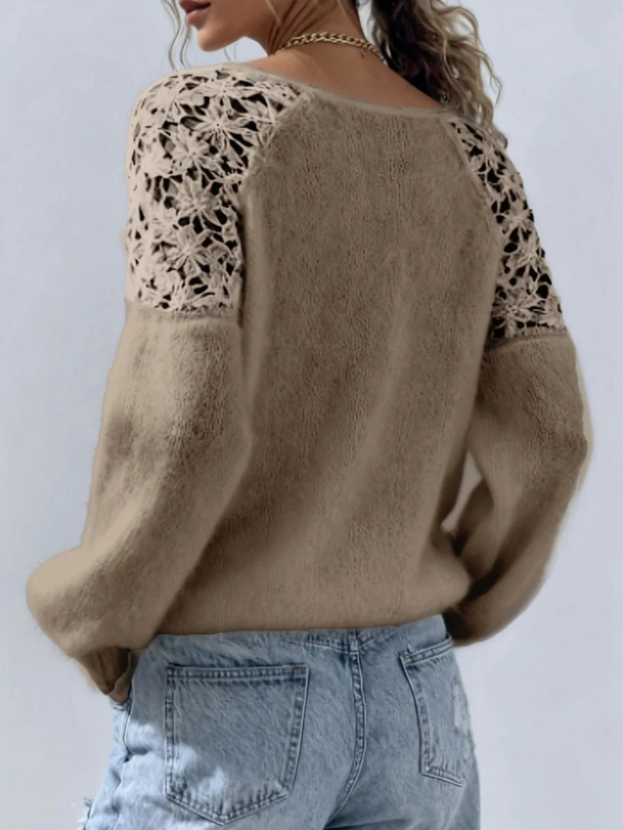 Lace Applique Loose-fit Sweaters - Image 5
