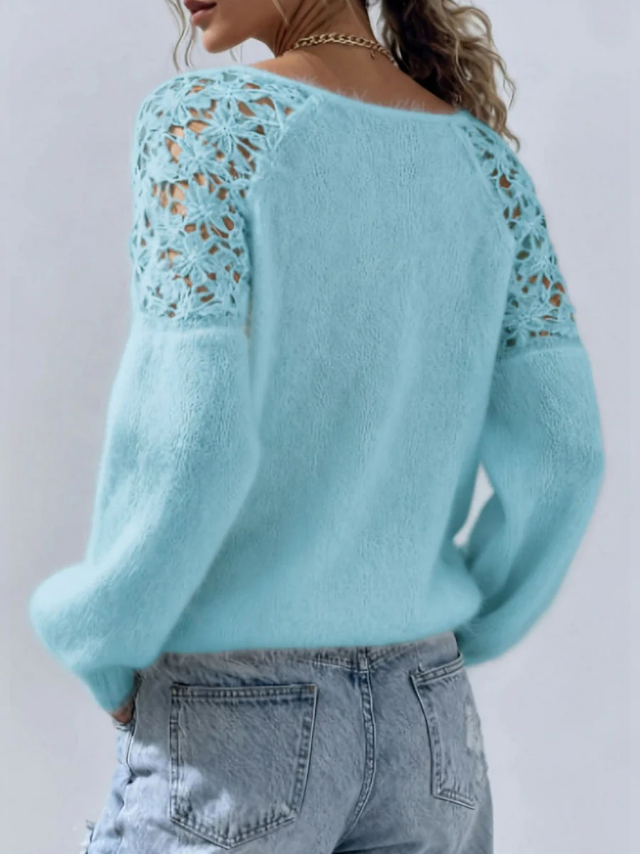Lace Applique Loose-fit Sweaters - Image 8