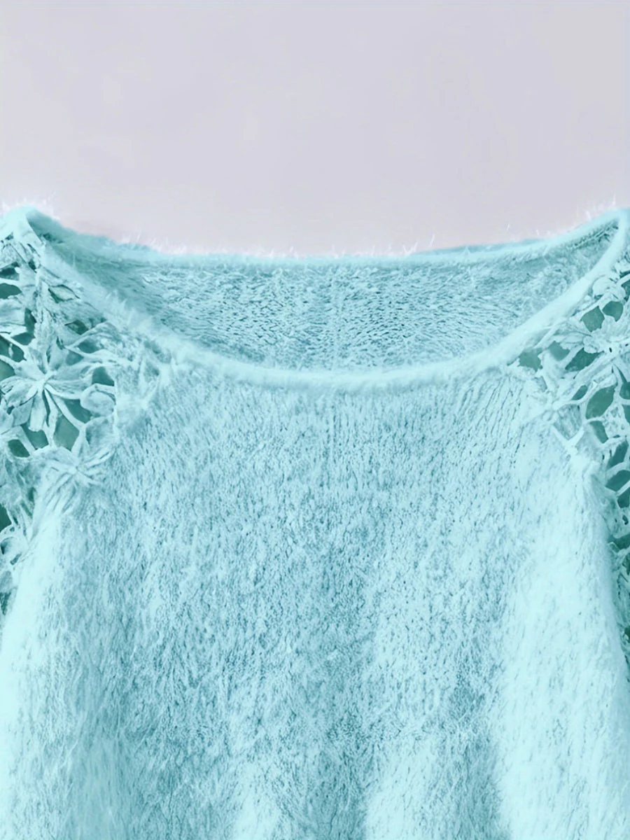 Lace Applique Loose-fit Sweaters - Image 9