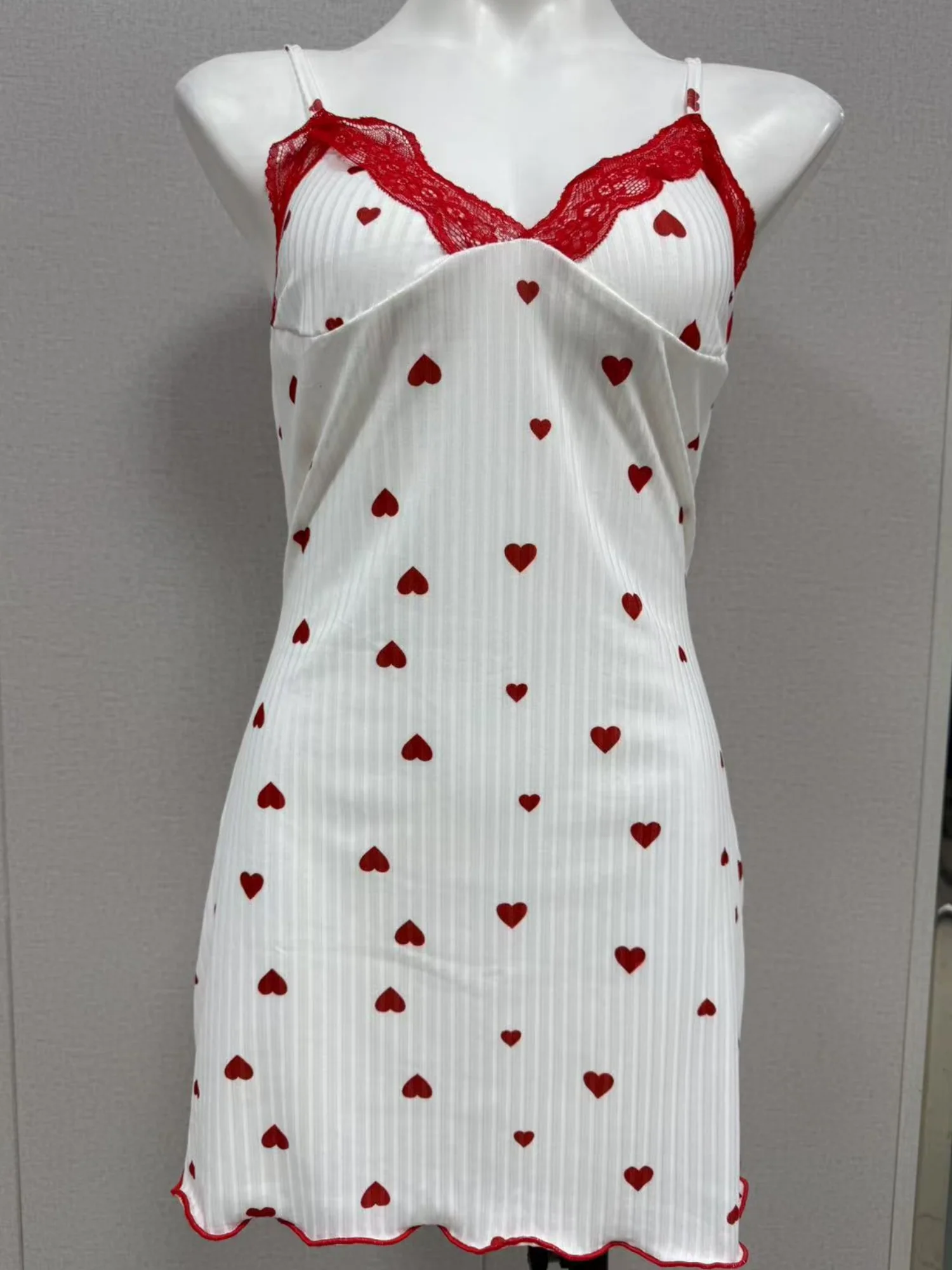 Heart Print Lace Trim Short Slip Dress - Image 7