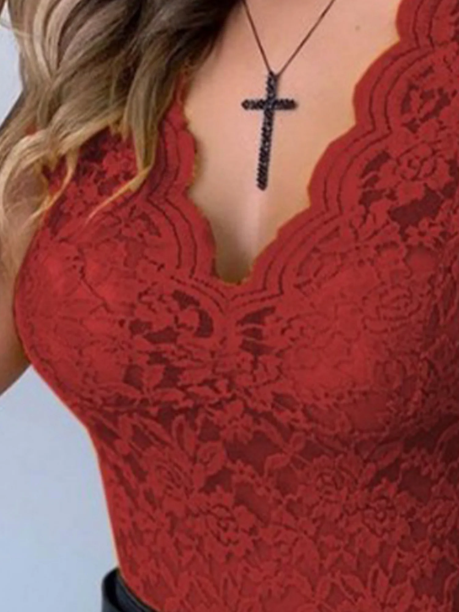 Lace Flowers Perspective V-neck Vest - Image 5