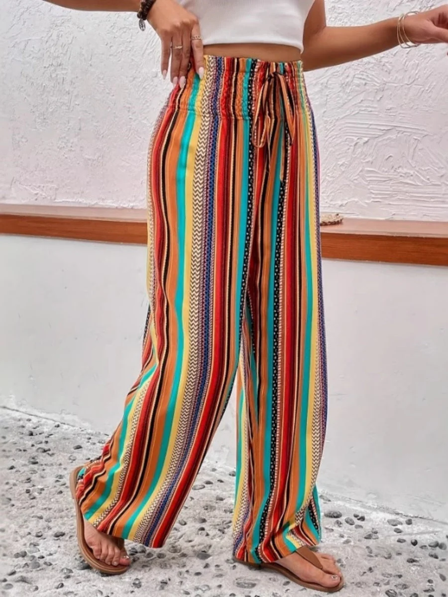 Color Lace Up Straight-fit Loose-fit Pants - Image 2