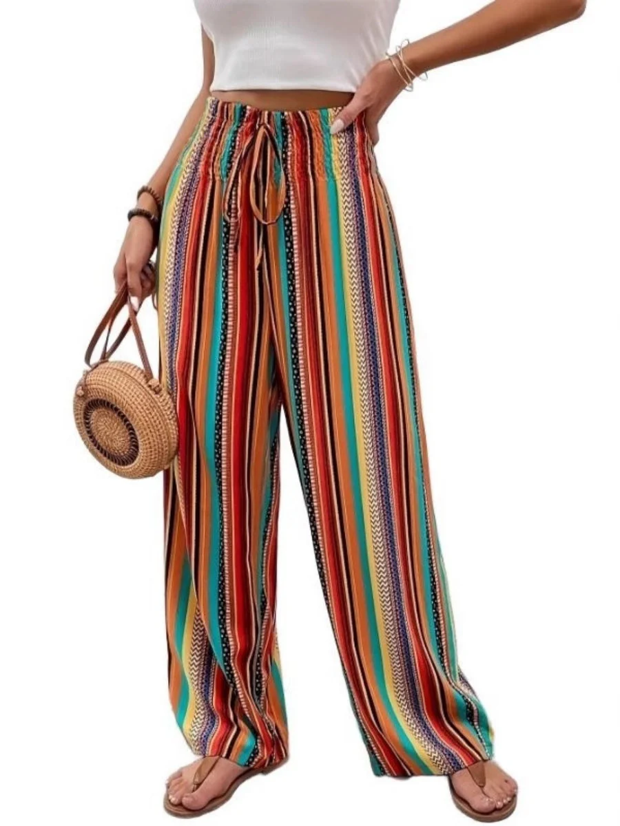 Color Lace Up Straight-fit Loose-fit Pants - Image 4