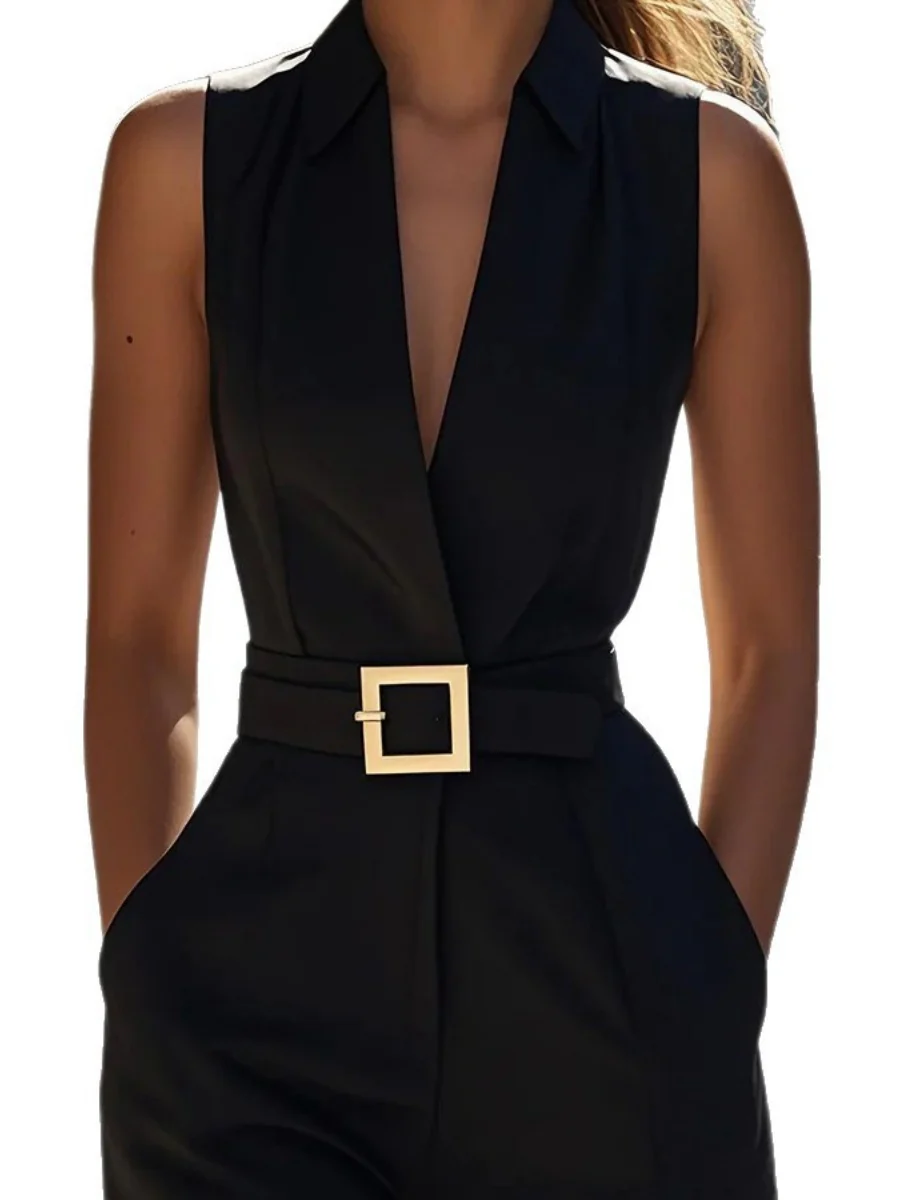 Deep V-neck Belts Leisure Profession Jumpsuits - Image 4