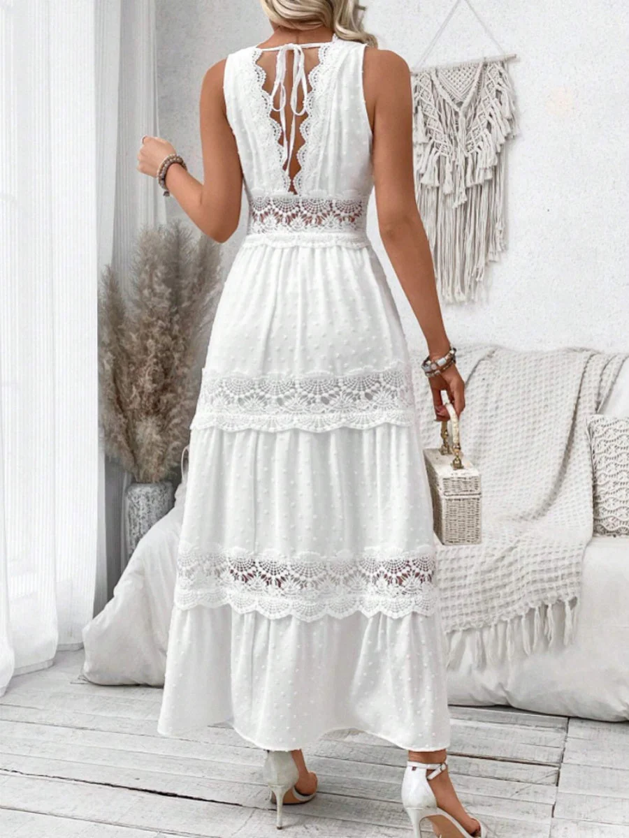 Cotton Blend Lace Solid Color Maxi Dresses - Image 4