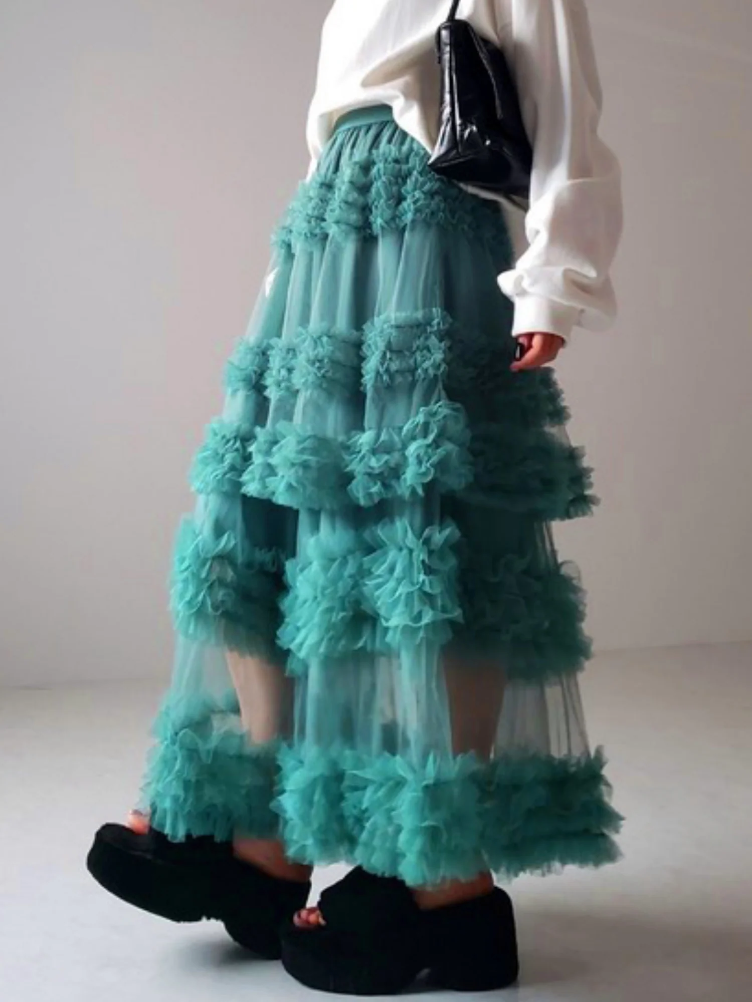 Mesh Three Floors Sweet A-line Skirt - Image 10