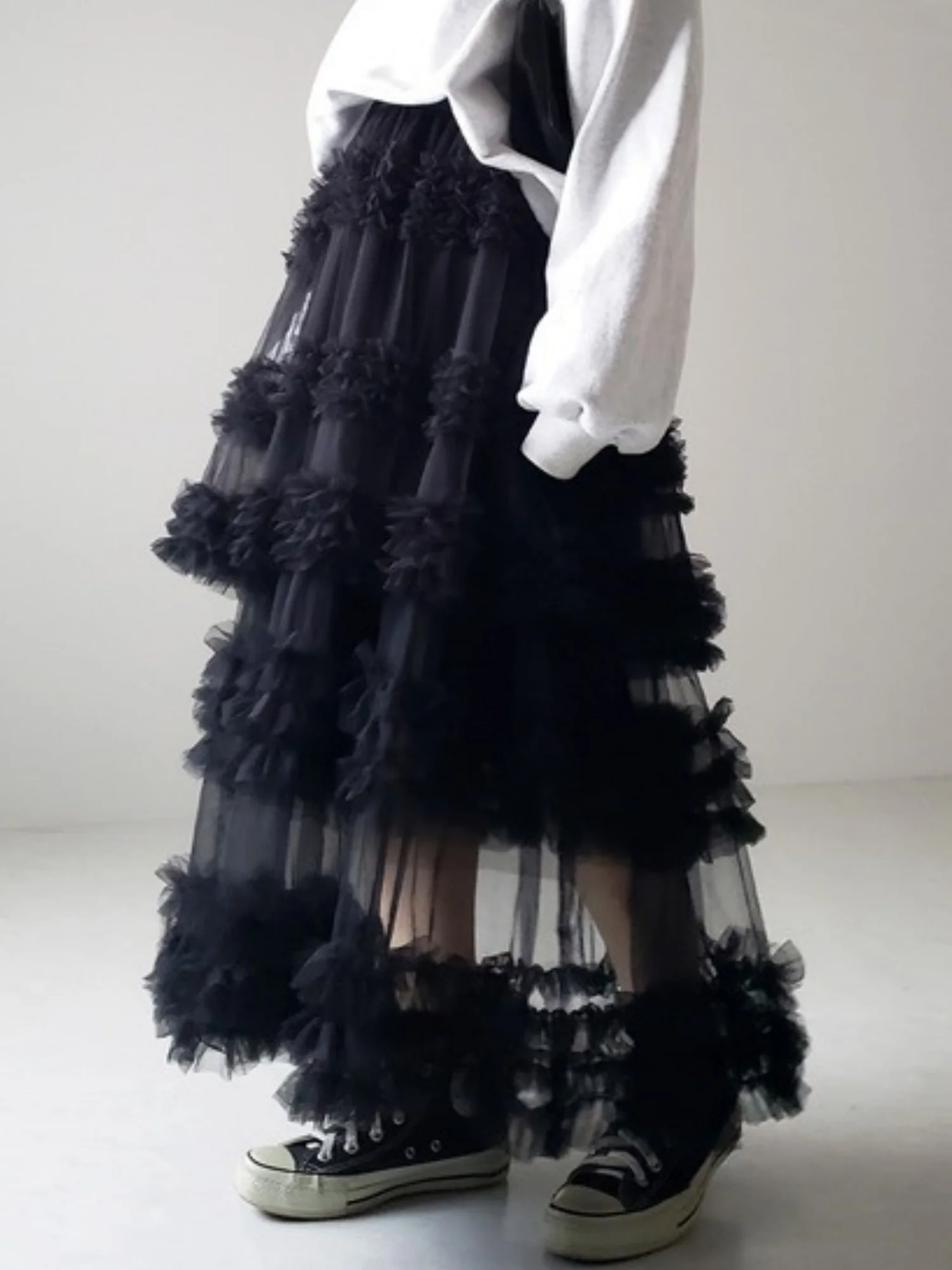 Mesh Three Floors Sweet A-line Skirt - Image 11
