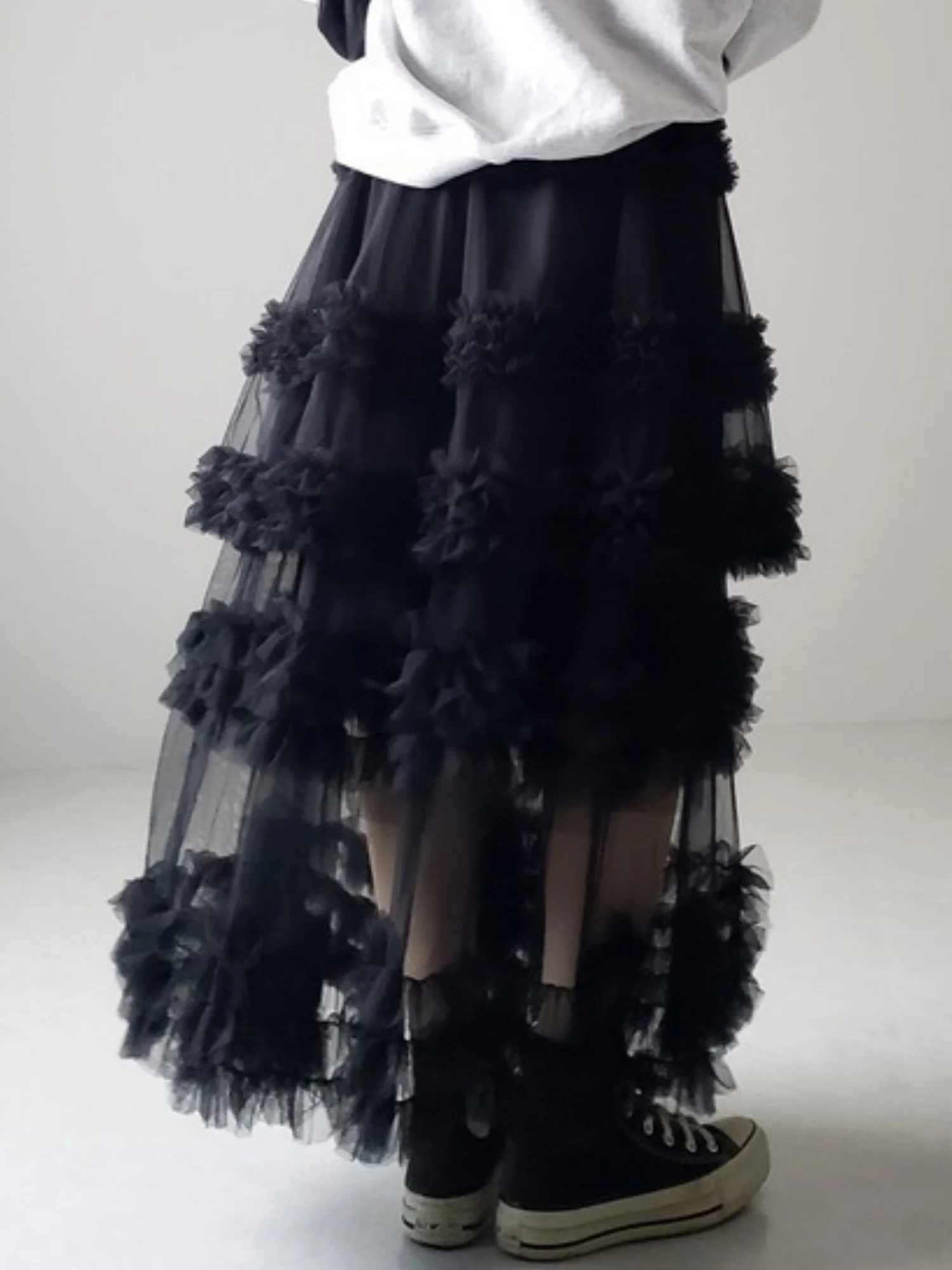 Mesh Three Floors Sweet A-line Skirt - Image 12