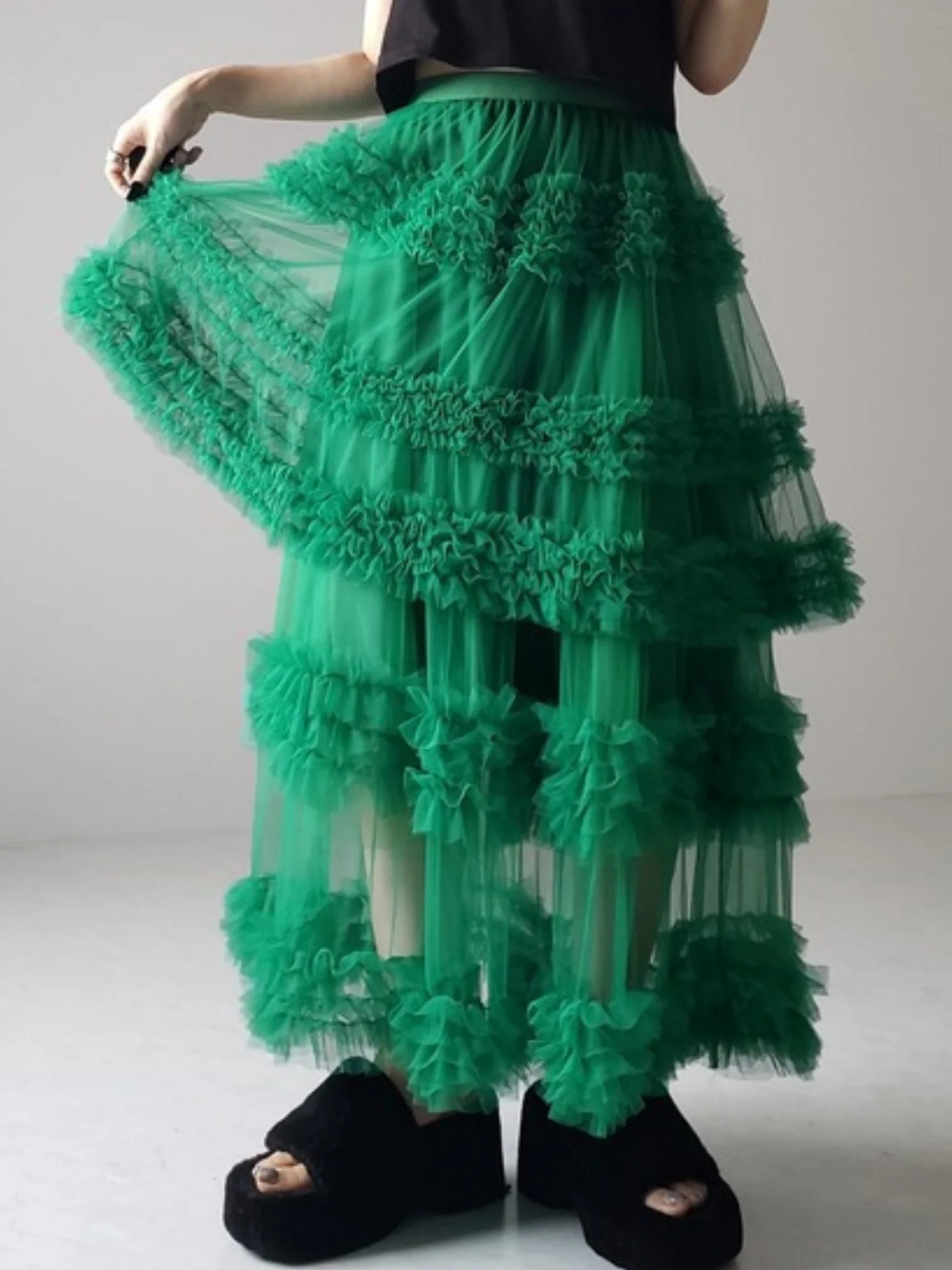 Mesh Three Floors Sweet A-line Skirt - Image 13