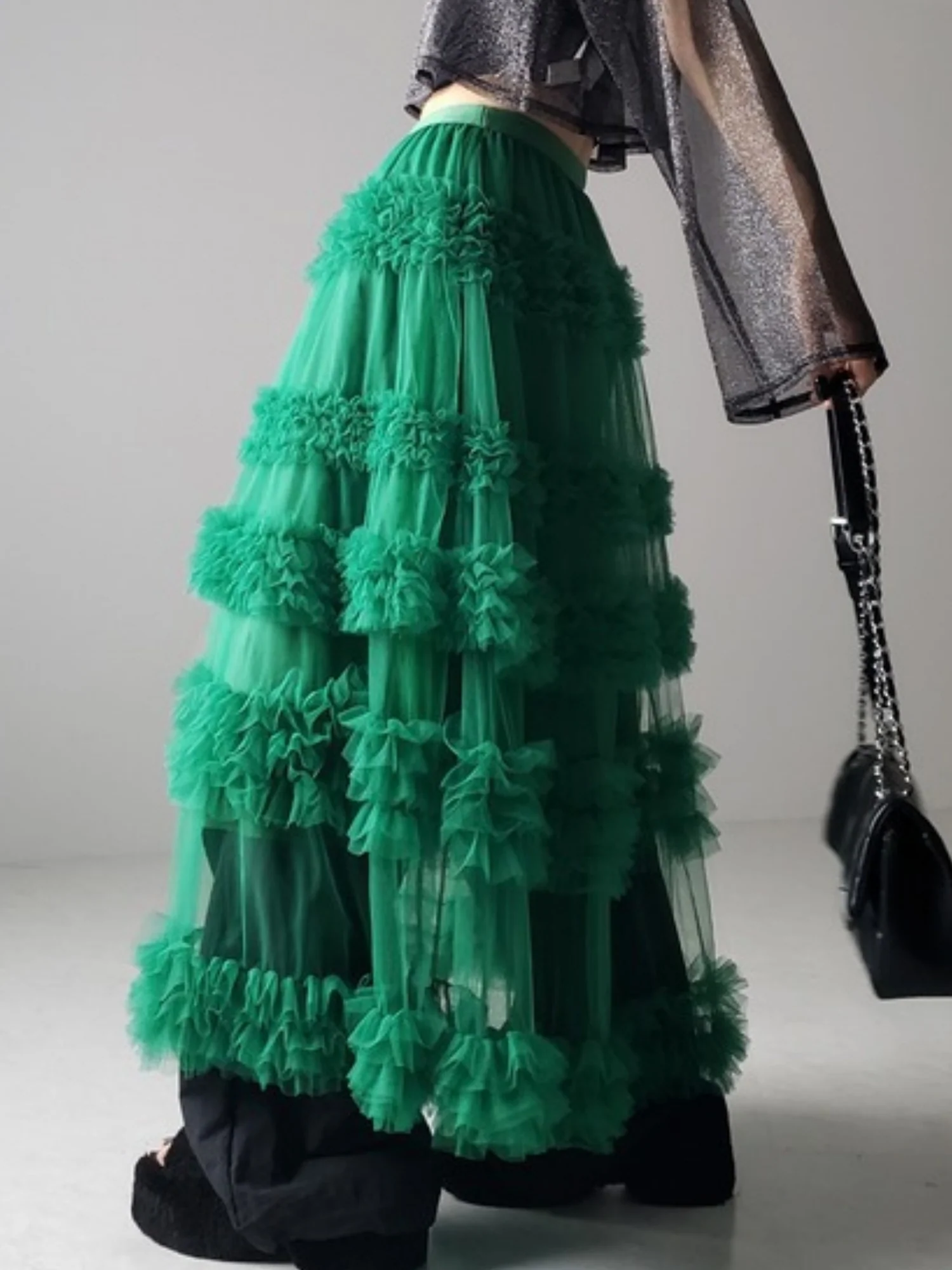 Mesh Three Floors Sweet A-line Skirt - Image 14