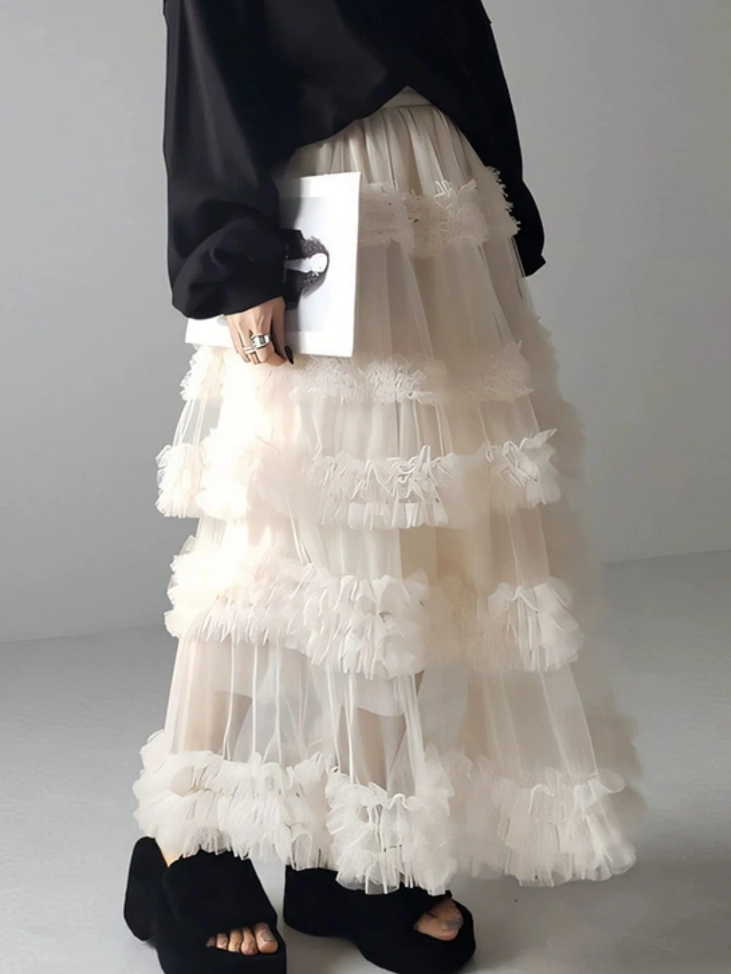 Mesh Three Floors Sweet A-line Skirt - Image 15