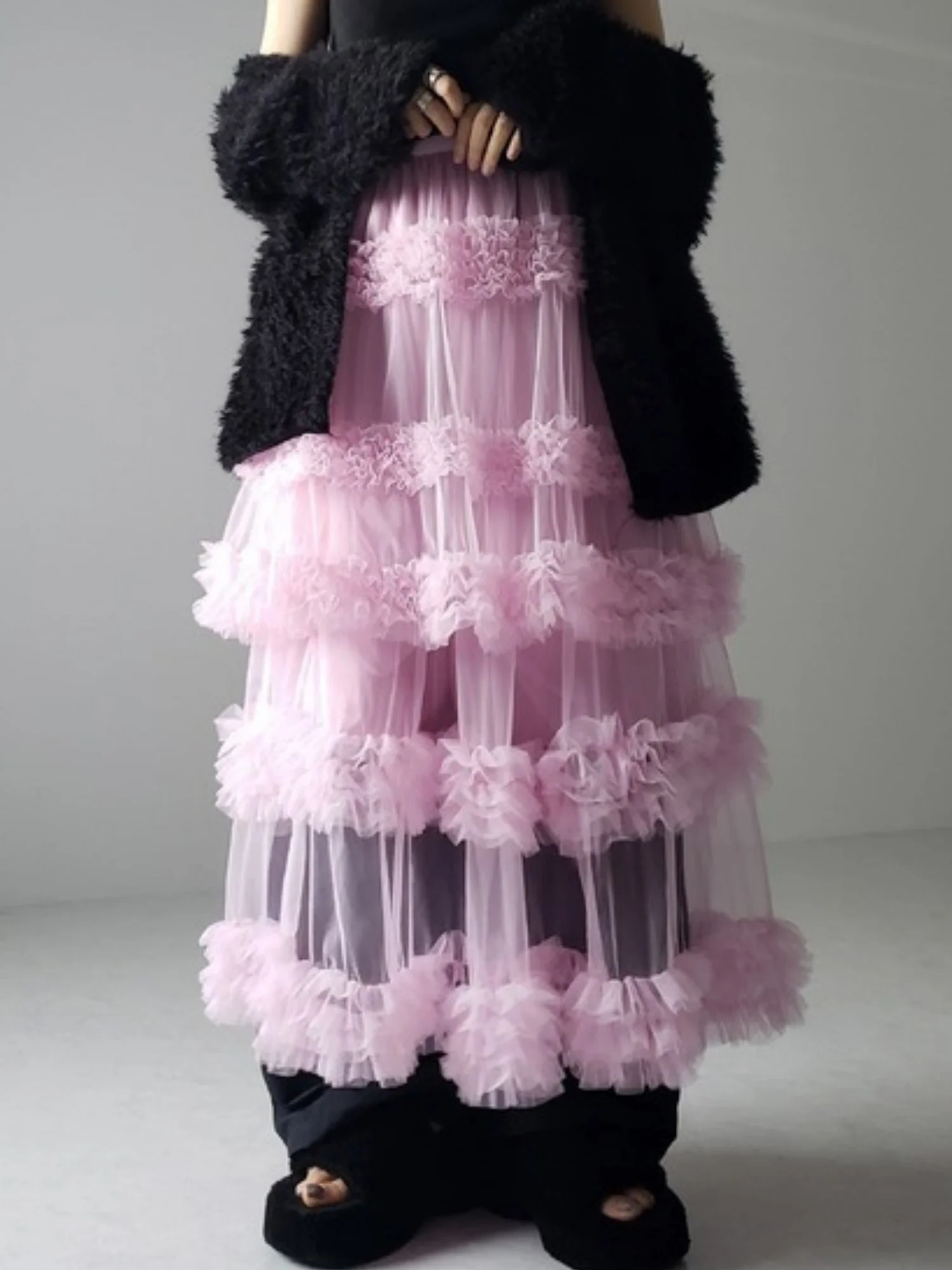 Mesh Three Floors Sweet A-line Skirt - Image 3