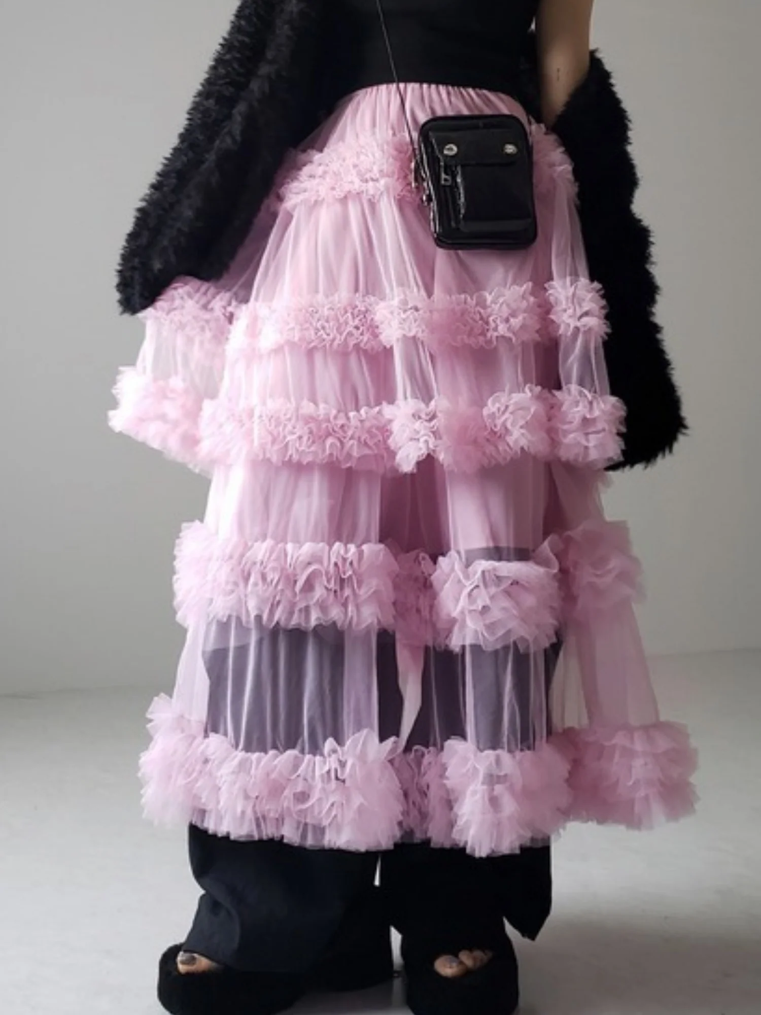 Mesh Three Floors Sweet A-line Skirt - Image 4