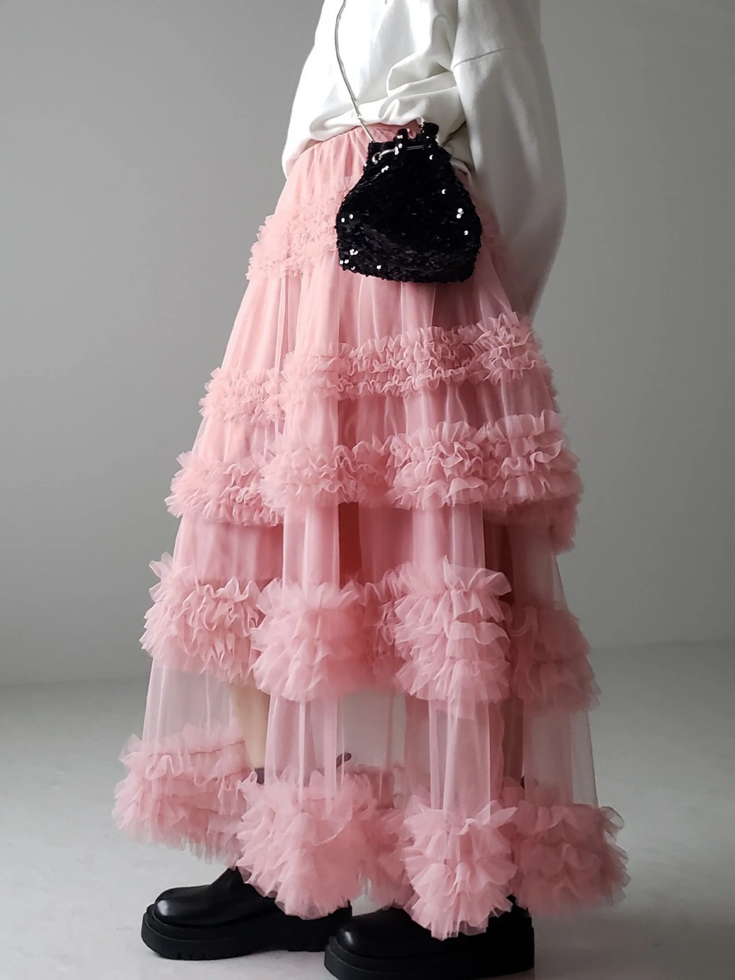 Mesh Three Floors Sweet A-line Skirt - Image 5