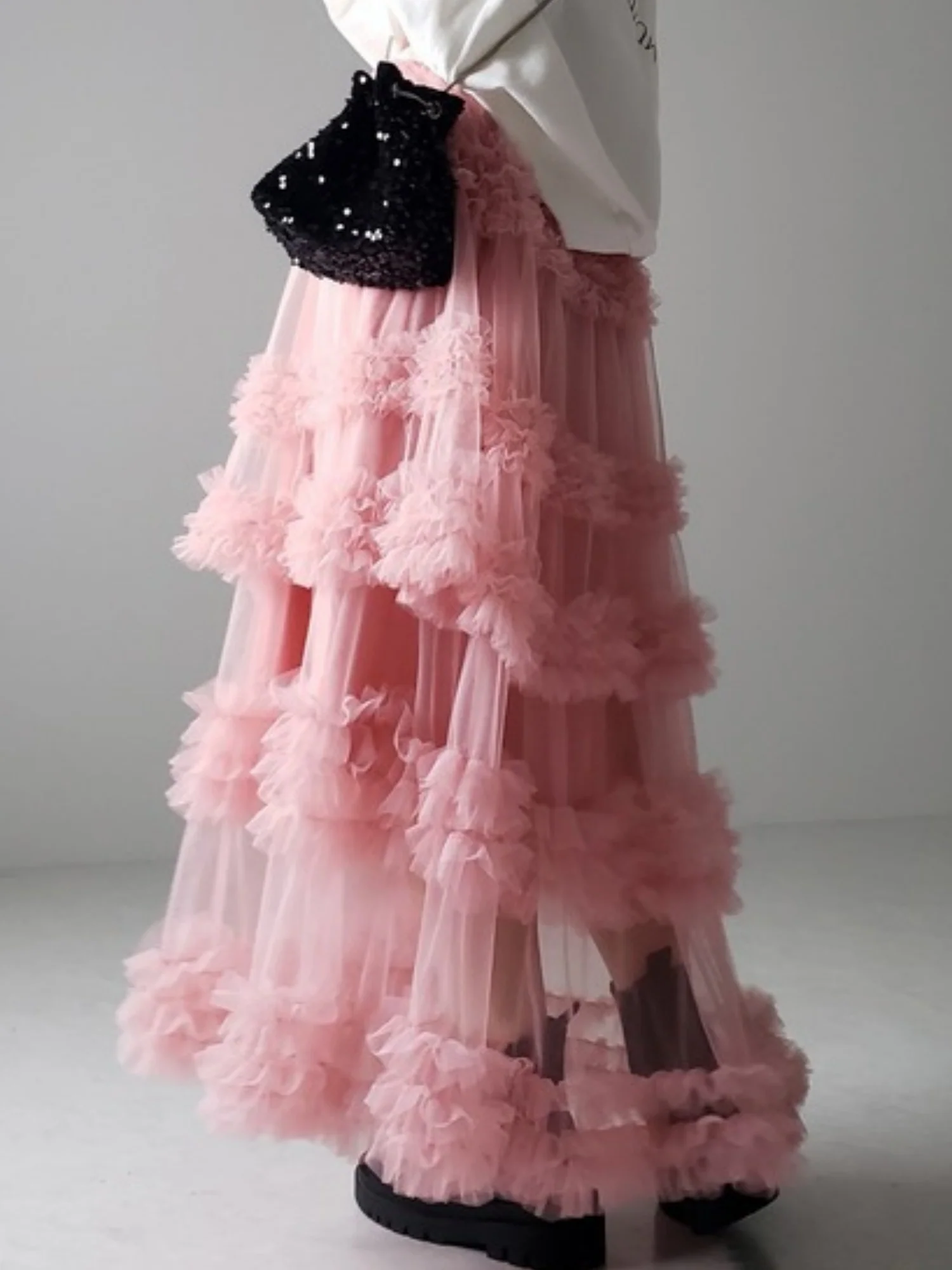 Mesh Three Floors Sweet A-line Skirt - Image 6