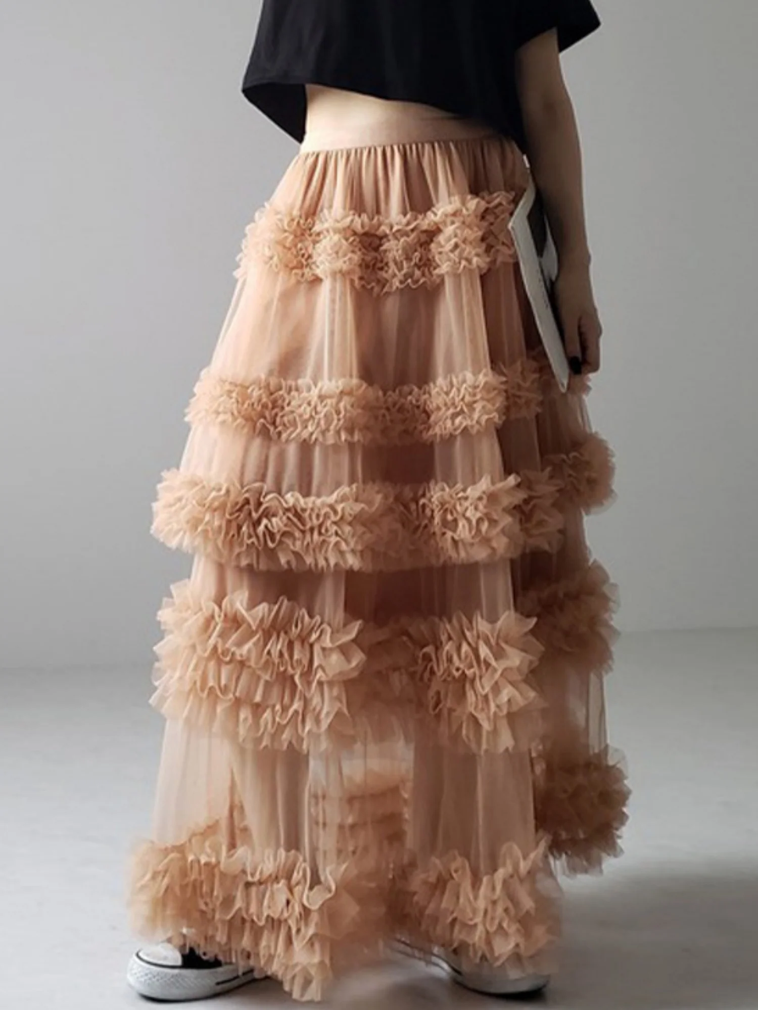 Mesh Three Floors Sweet A-line Skirt - Image 7
