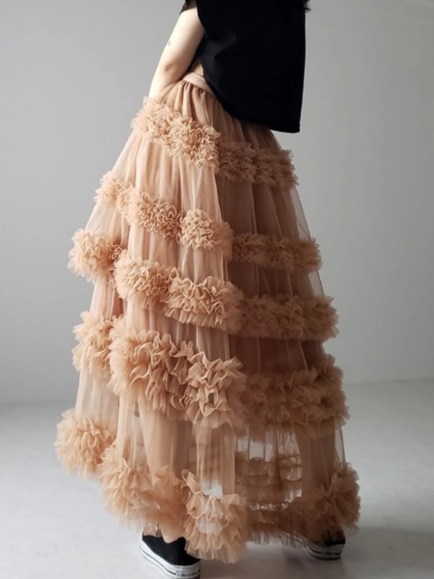 Mesh Three Floors Sweet A-line Skirt - Image 8