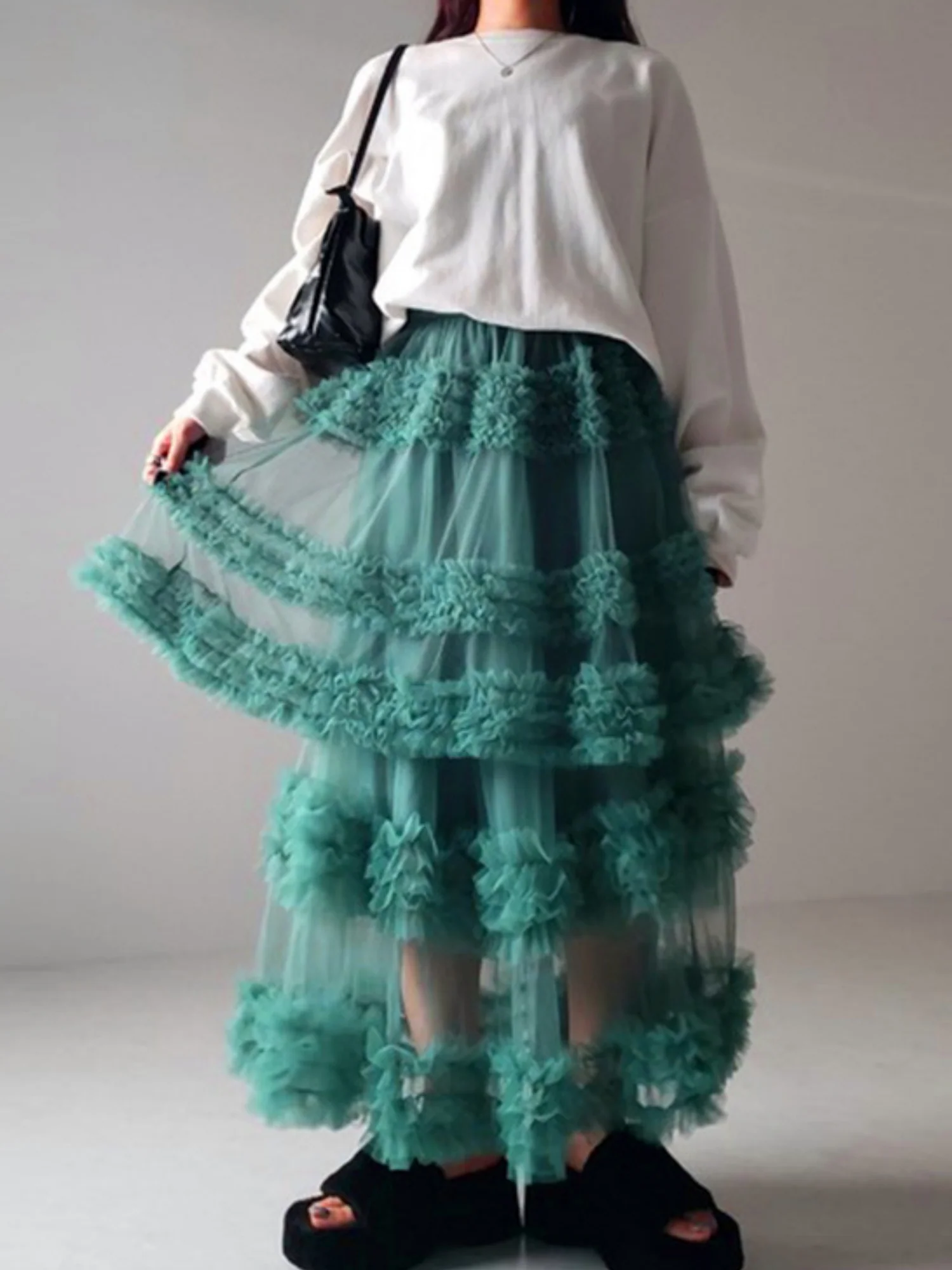 Mesh Three Floors Sweet A-line Skirt - Image 9