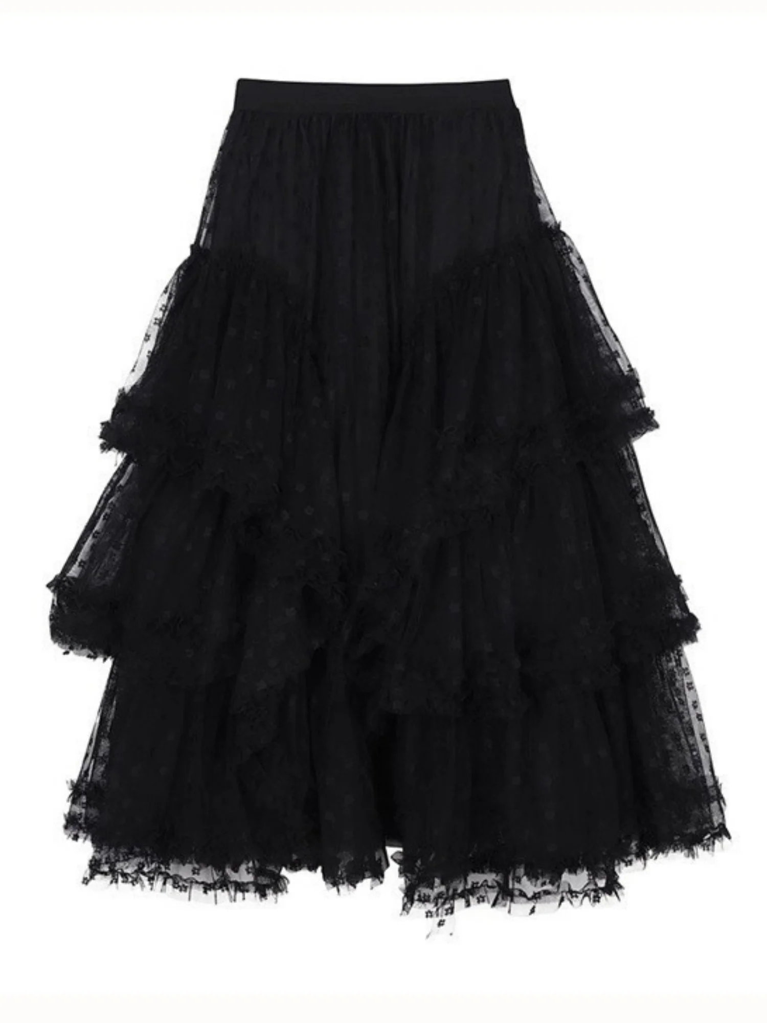 Floral Mesh Wood Ear Edge Splicing Sweet Cake Skirt - Image 4