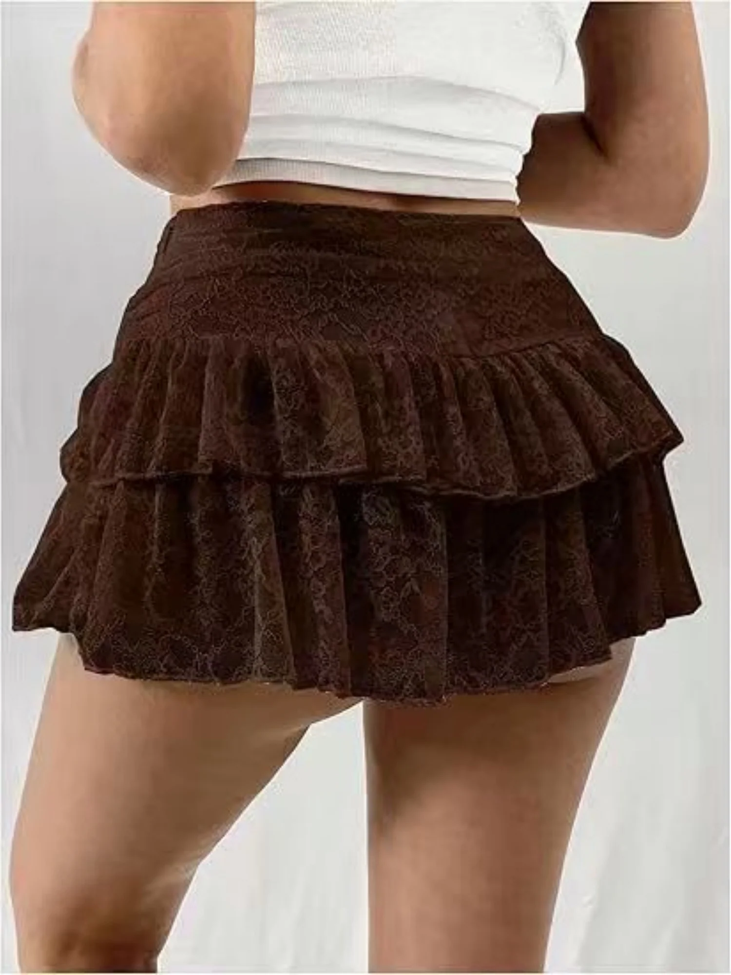 Y2K Lace Trim Low-waisted Pleats Multi-tiered Cake Skirt Sweet Short Skirt - Image 10