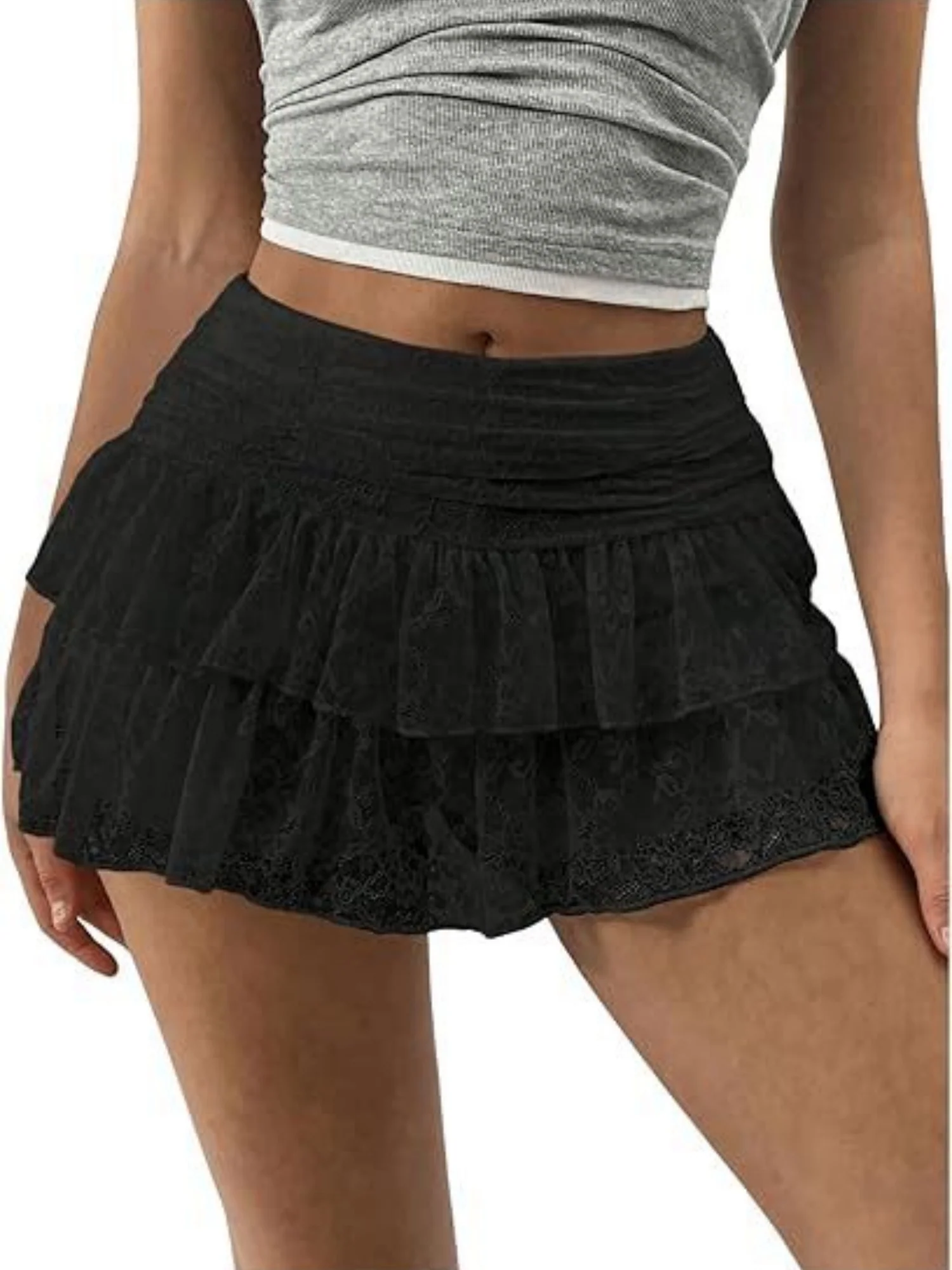 Y2K Lace Trim Low-waisted Pleats Multi-tiered Cake Skirt Sweet Short Skirt - Image 7