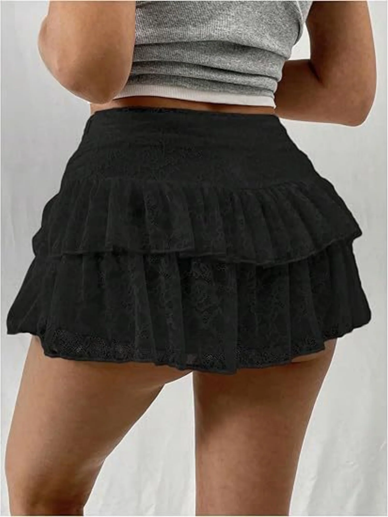 Y2K Lace Trim Low-waisted Pleats Multi-tiered Cake Skirt Sweet Short Skirt - Image 8