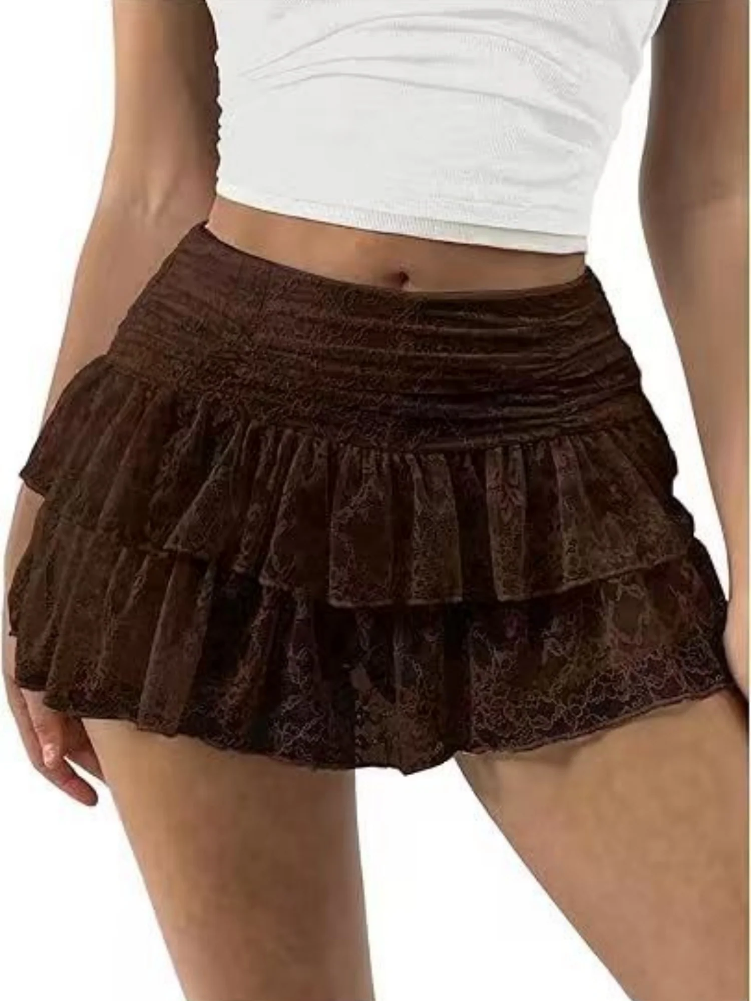 Y2K Lace Trim Low-waisted Pleats Multi-tiered Cake Skirt Sweet Short Skirt - Image 9