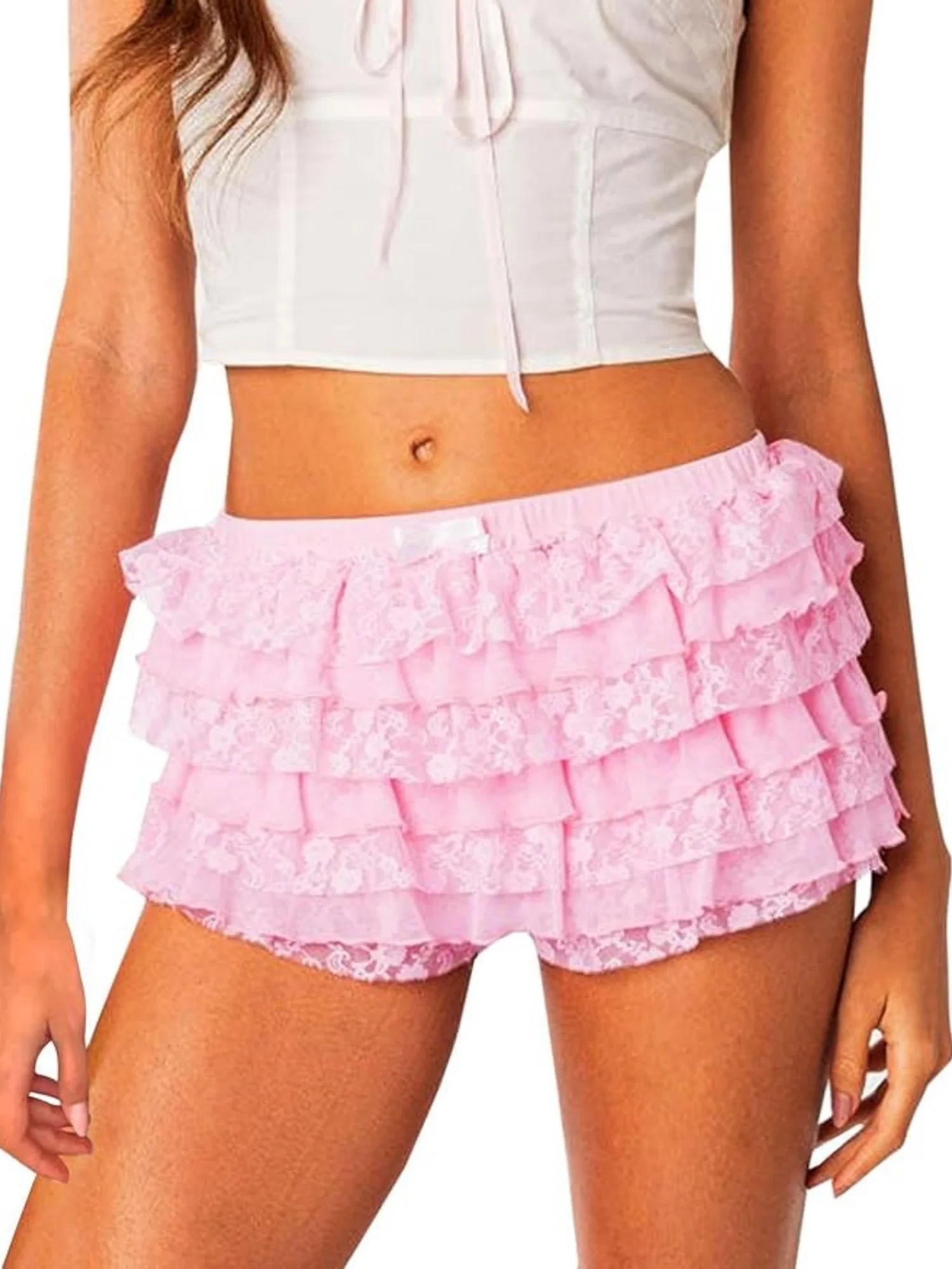 Y2K Lace Trim Multi-tiered Cake Skirt Sweet Short Skirt - Image 4